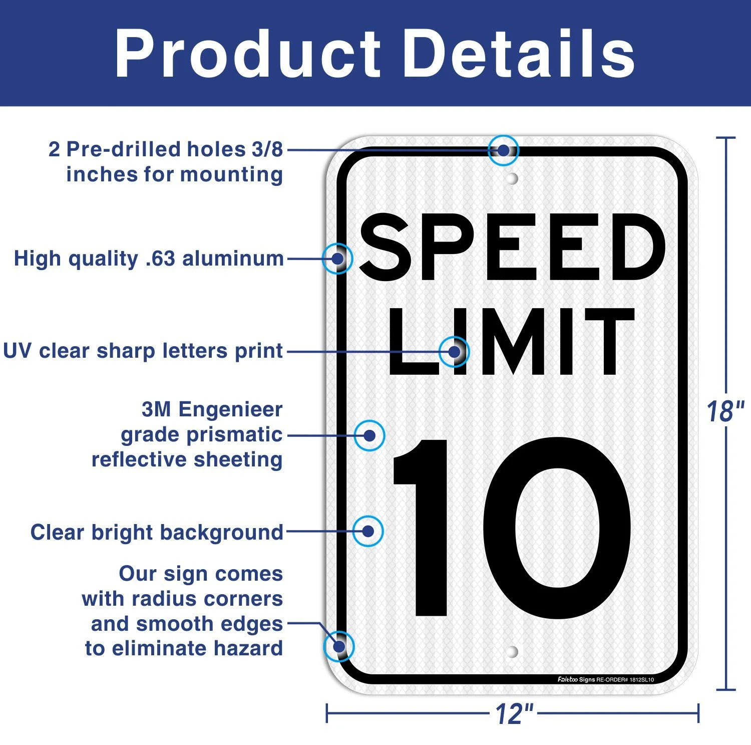 (4 Pack) Speed Limit 10 MPH Sign, Slow Down Sign, Traffic Signs,18 x 12 Inches E
