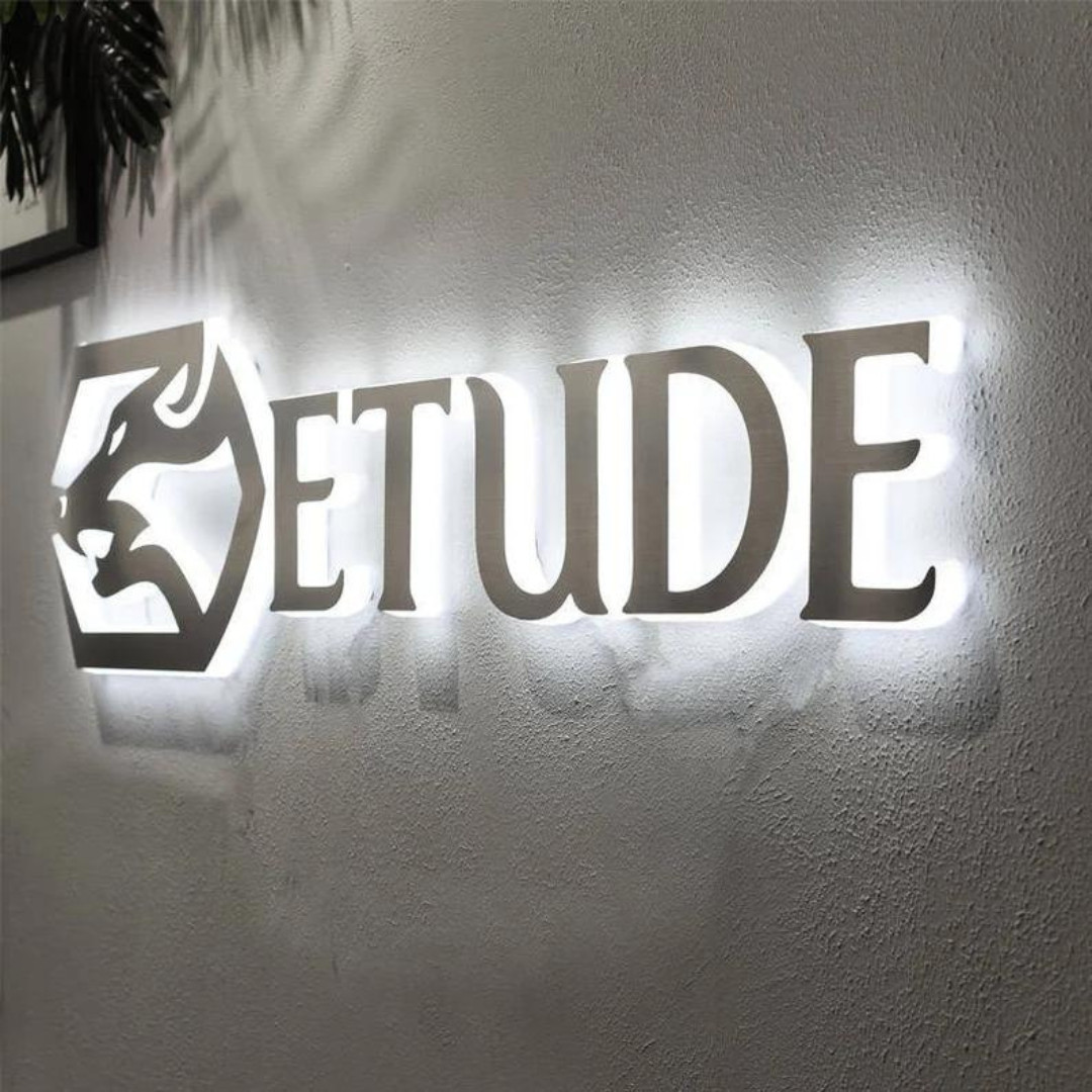 Custom Business 3D Metal Signage LED Backlit Stainless Steel Company Logo Signs