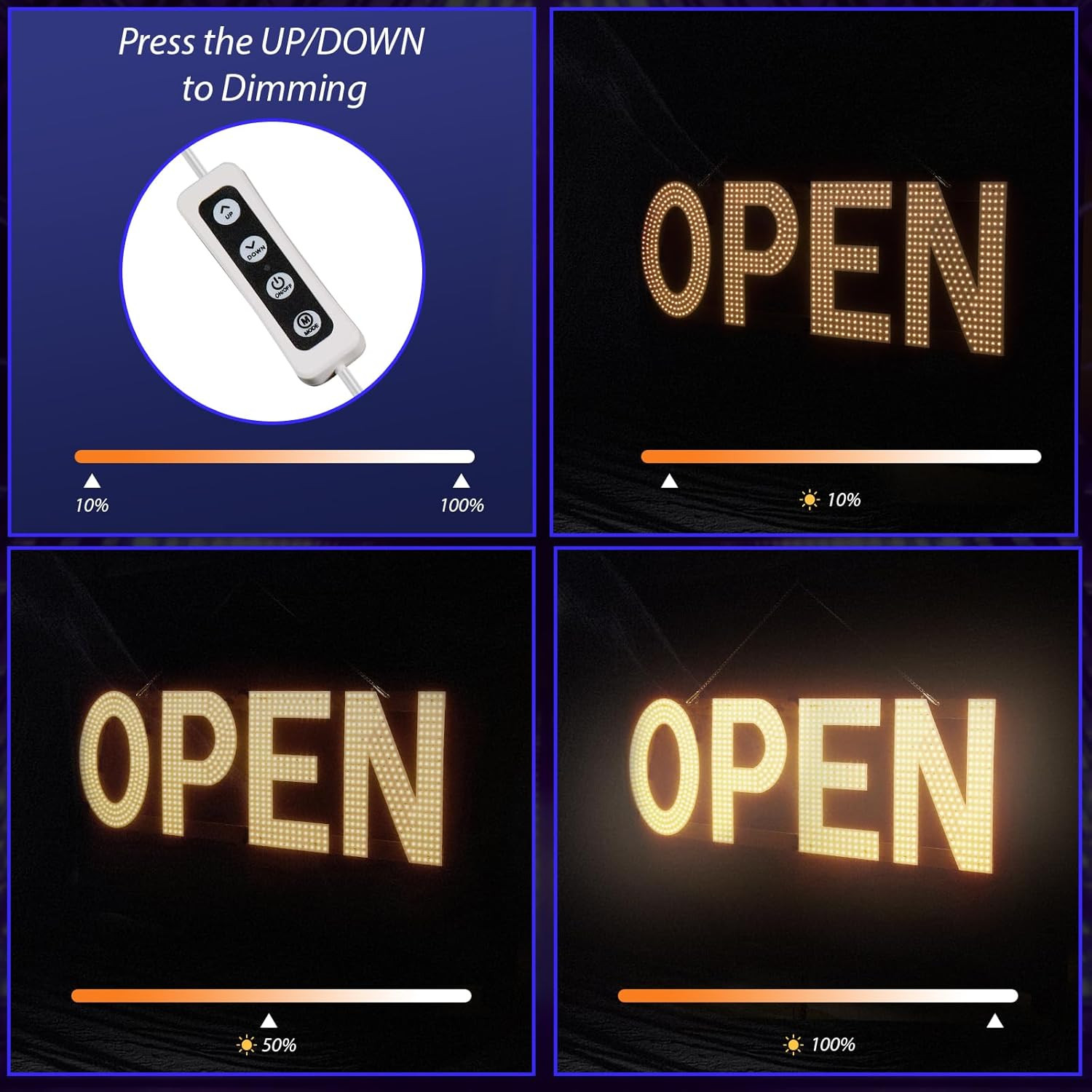 LED Open Sign for Business, 40&Prime;X14&Prime; Dimmable Brightness Large Electric Light up