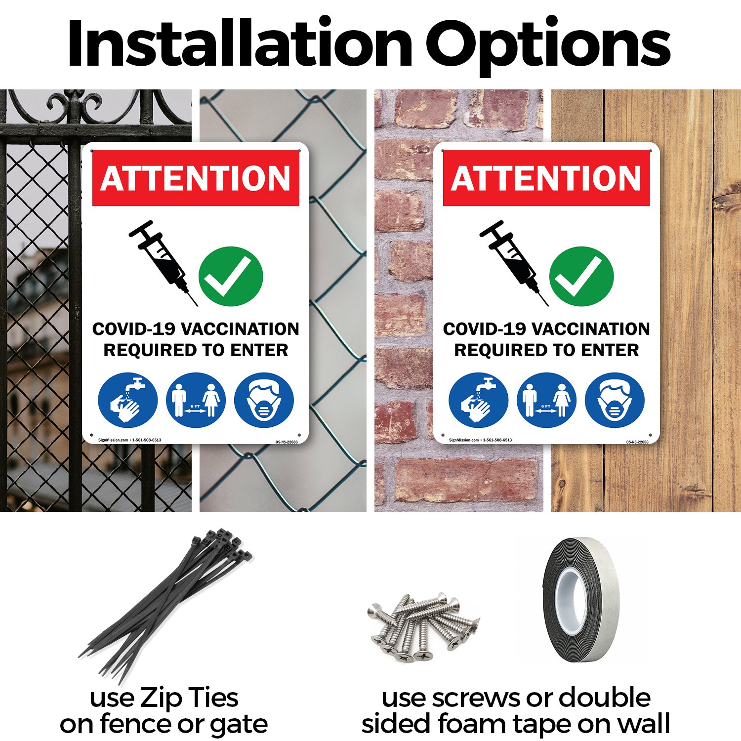Covid-19 Vaccination Required to Enter Public Safety Sign, Decal 5 or 10 Pack