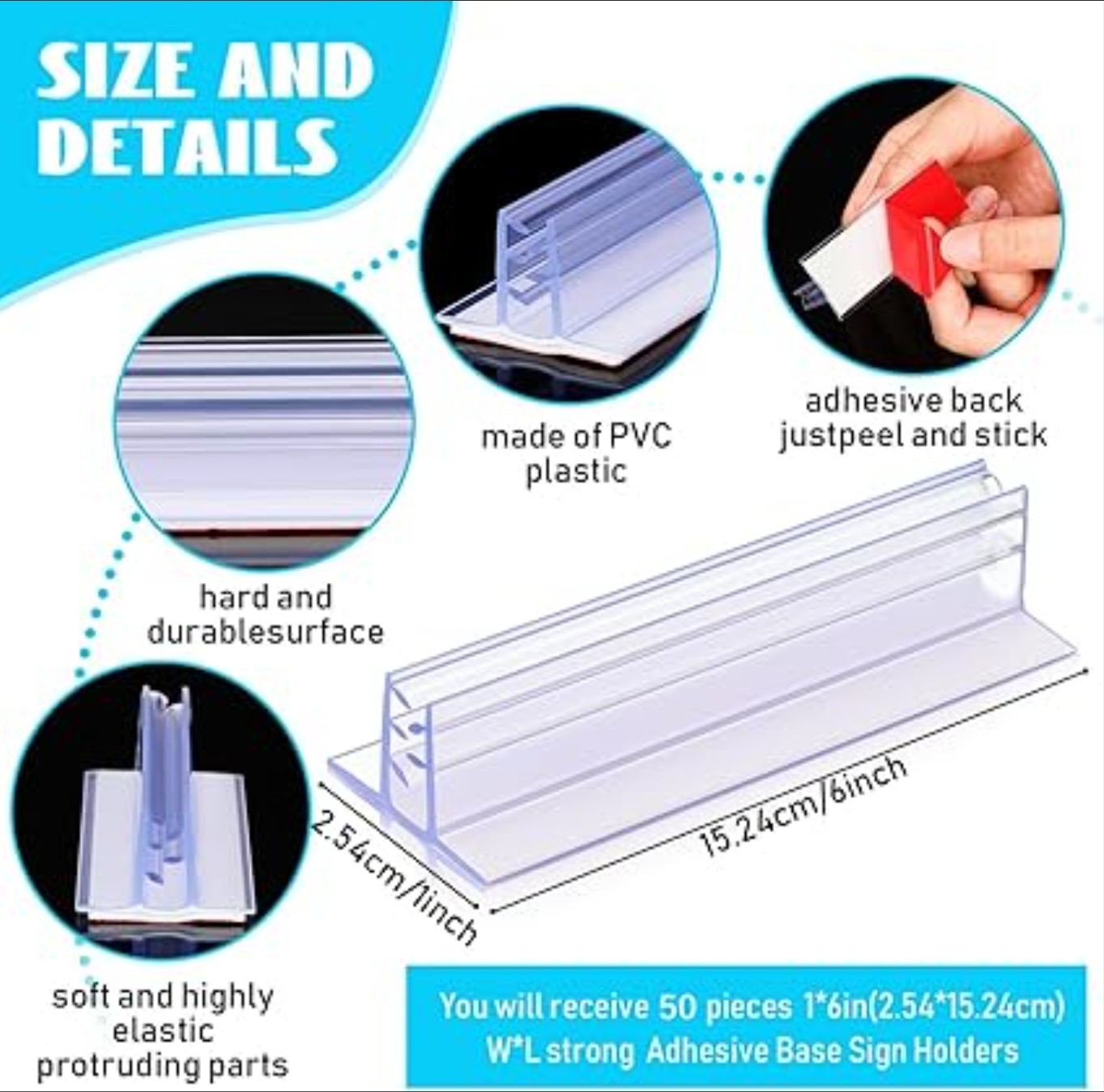 50 Pcs 1&Prime;x6&Prime; Sign Holder Adhesive Base Multiple Uses for Counters, Warehouses