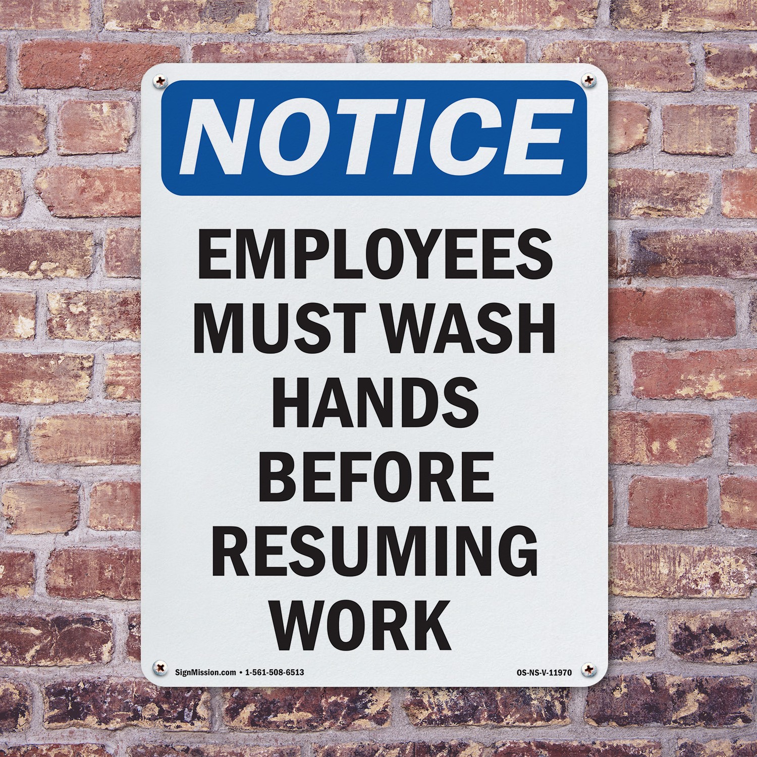 Employees Must Wash Hands Before OSHA Notice Sign Metal, Decal – 5 or 10 Pack