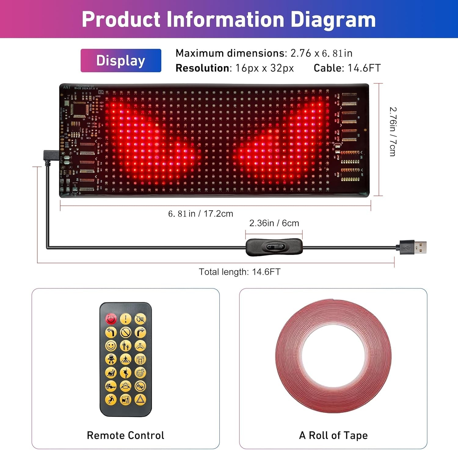 Durable Waterproof Mini LED Sign – Bluetooth Controlled for Unique Messaging
