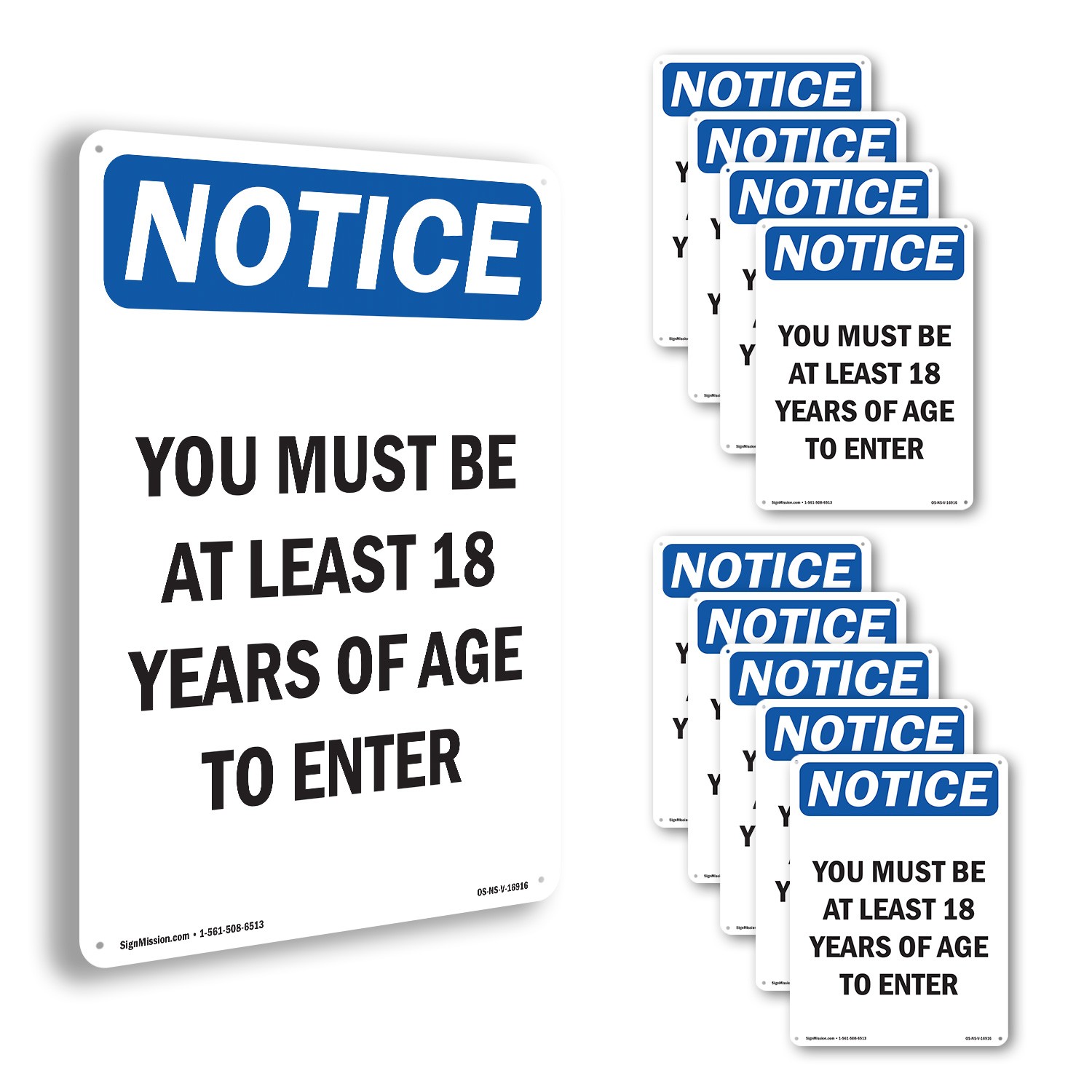 You Must Be 18 Years Of Age To Enter OSHA Notice Sign Or Decal – 5 or 10 Pack