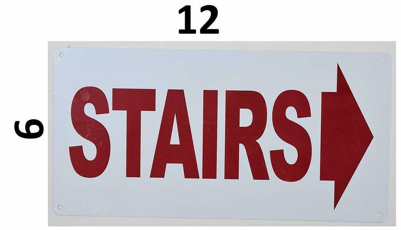 Stairs (Arrow Right) Sign (White Background,Aluminium, 6×12)–REF24-1027