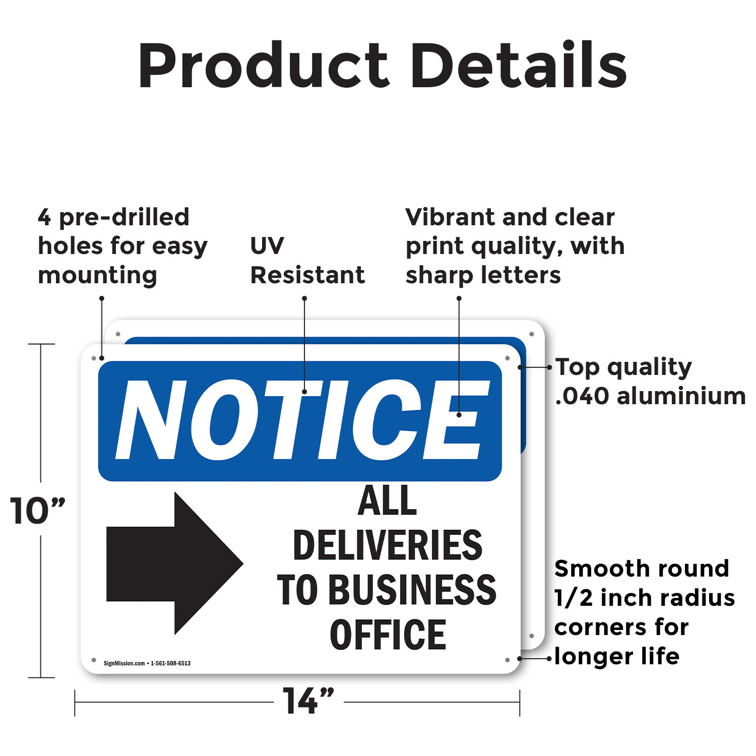 (2 Pack) All Deliveries To Business Office OSHA Notice Sign Decal Metal Plastic