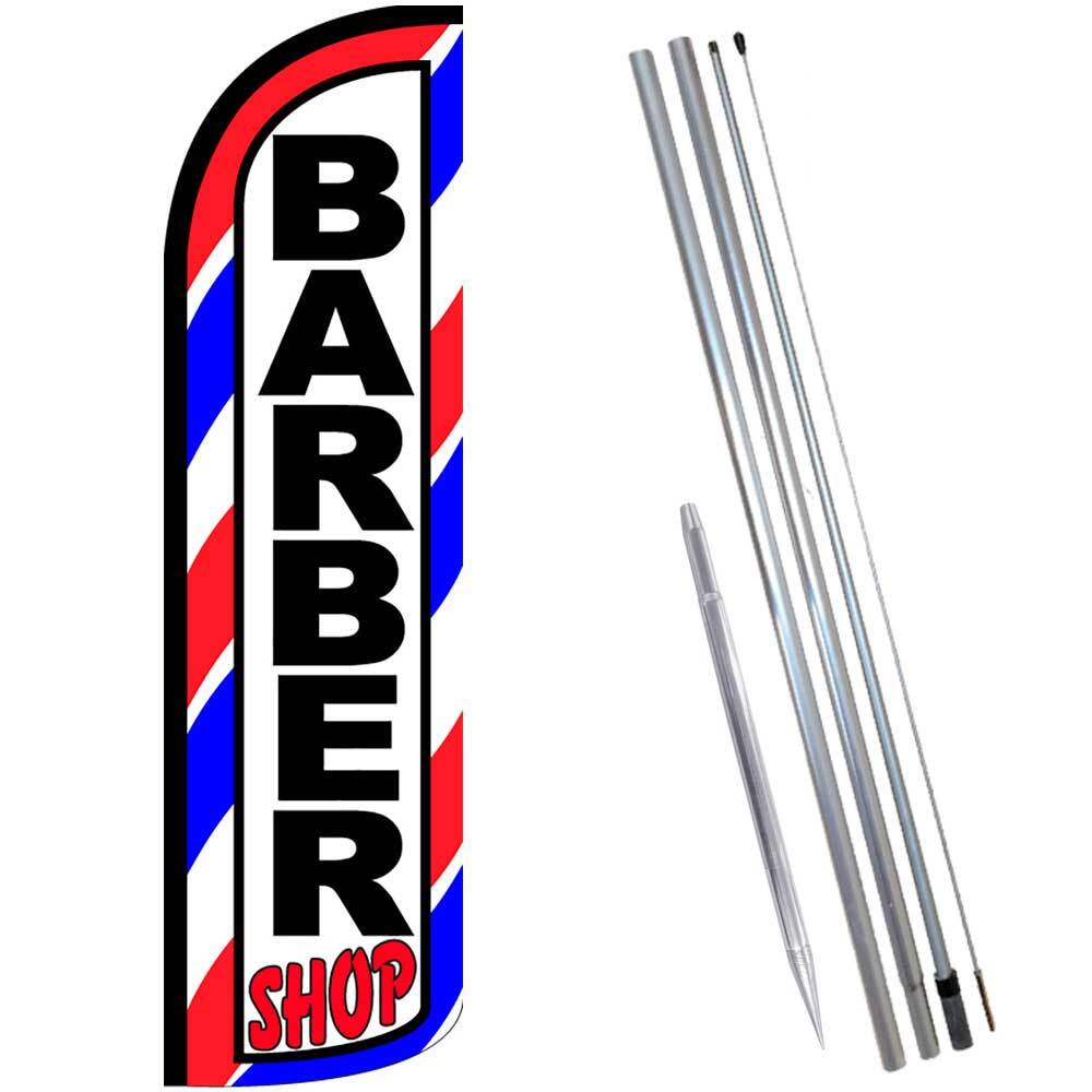 Barber Shop (Red/White/Blue) Windless Feather Flag Bundle (Complete Kit) OR Opti