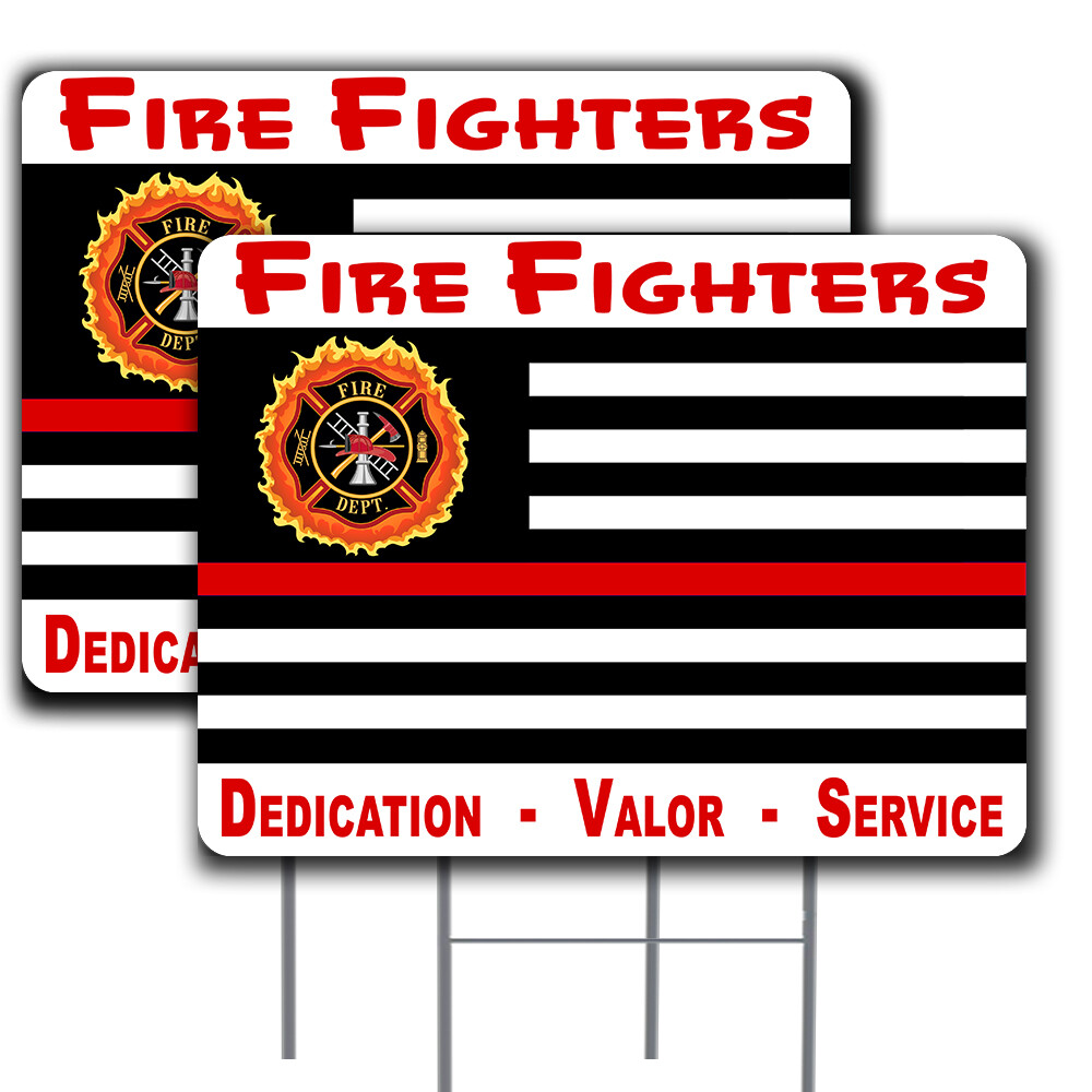 Thin Red Line Flag 2 Pack Double-Sided Yard Signs 16&Prime; x 24&Prime; with Metal Stakes (M