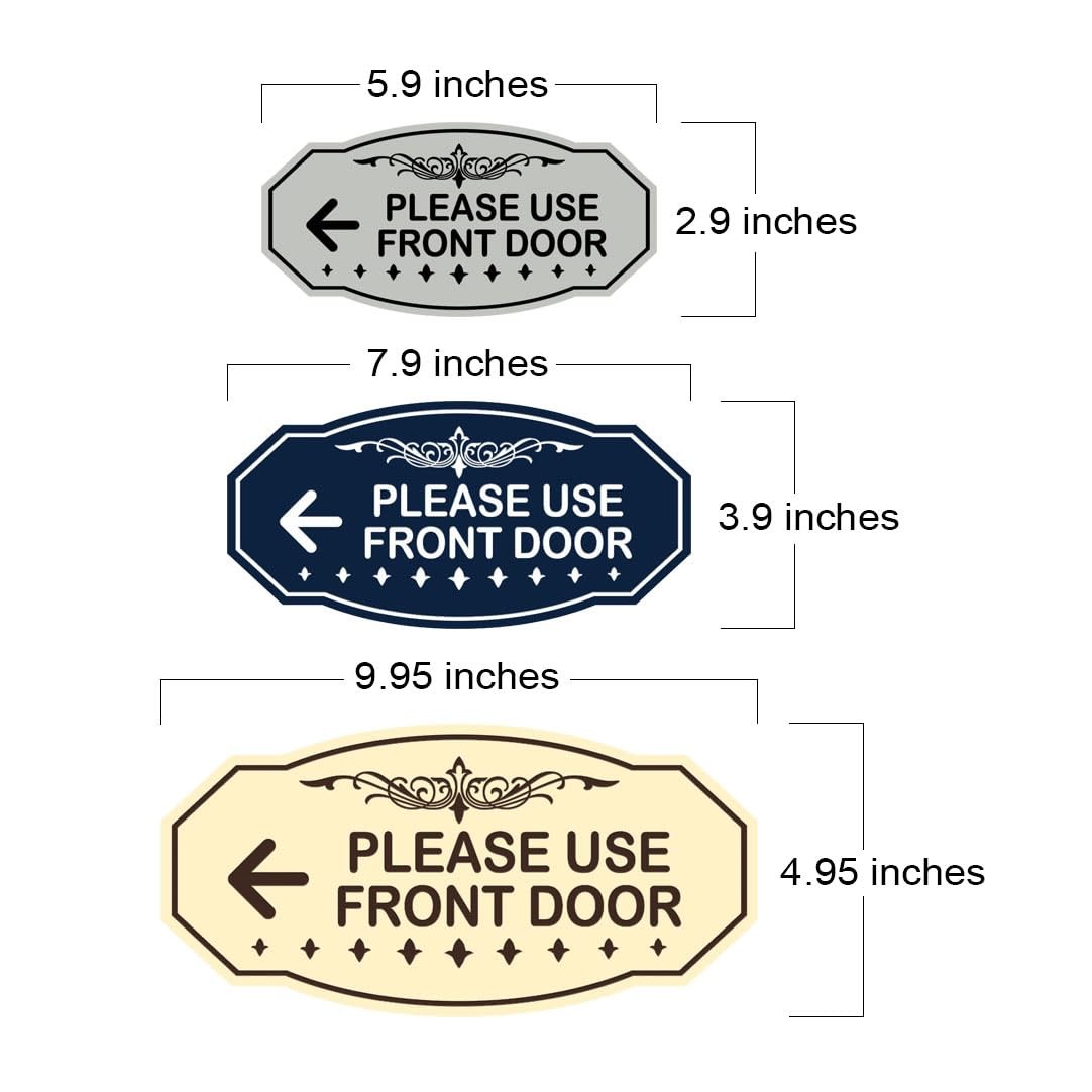 Victorian Please Use Front Door left Arrow Sign brushed Silver Small
