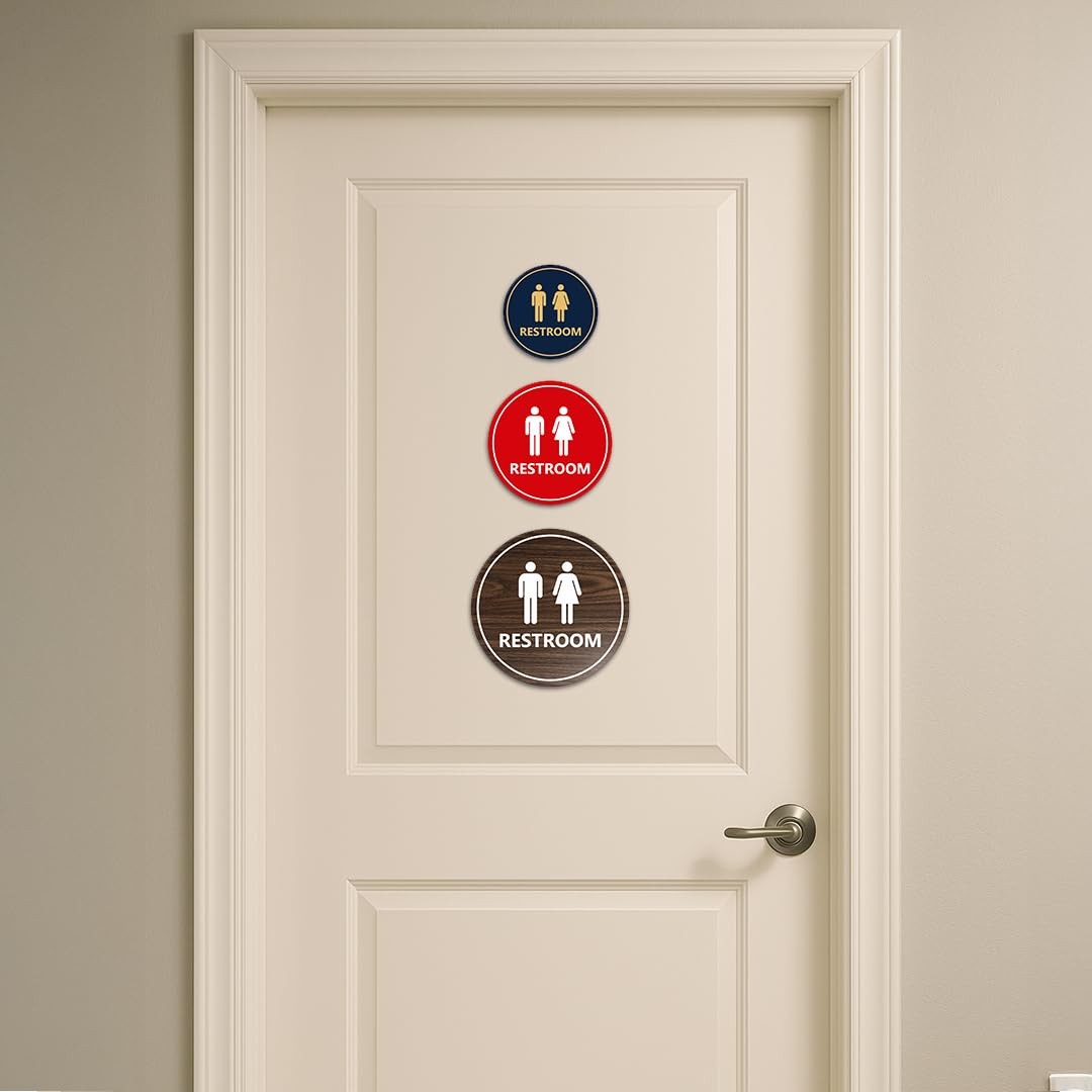 Circle Unisex Restroom Sign XLarge Black Gold Door Wall Plaque Decor Tool