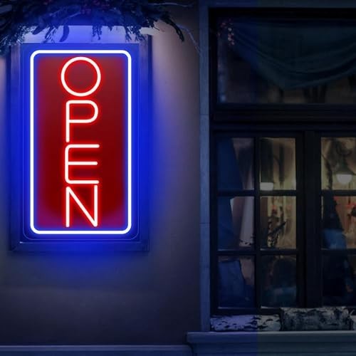 Ultra Bright LED Neon Open Sign for Storefront, Window, Door – 32&Prime; Vertical, ON/
