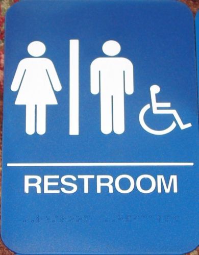 Don-Jo HS-9070-32 Restroom Unisex Handicap Sign Braille Wheel Chair A.D.A Blue