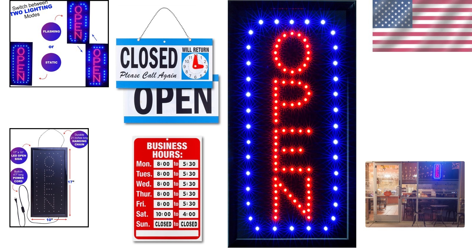 Vertical Neon Sign for Stores: Business Hours Included