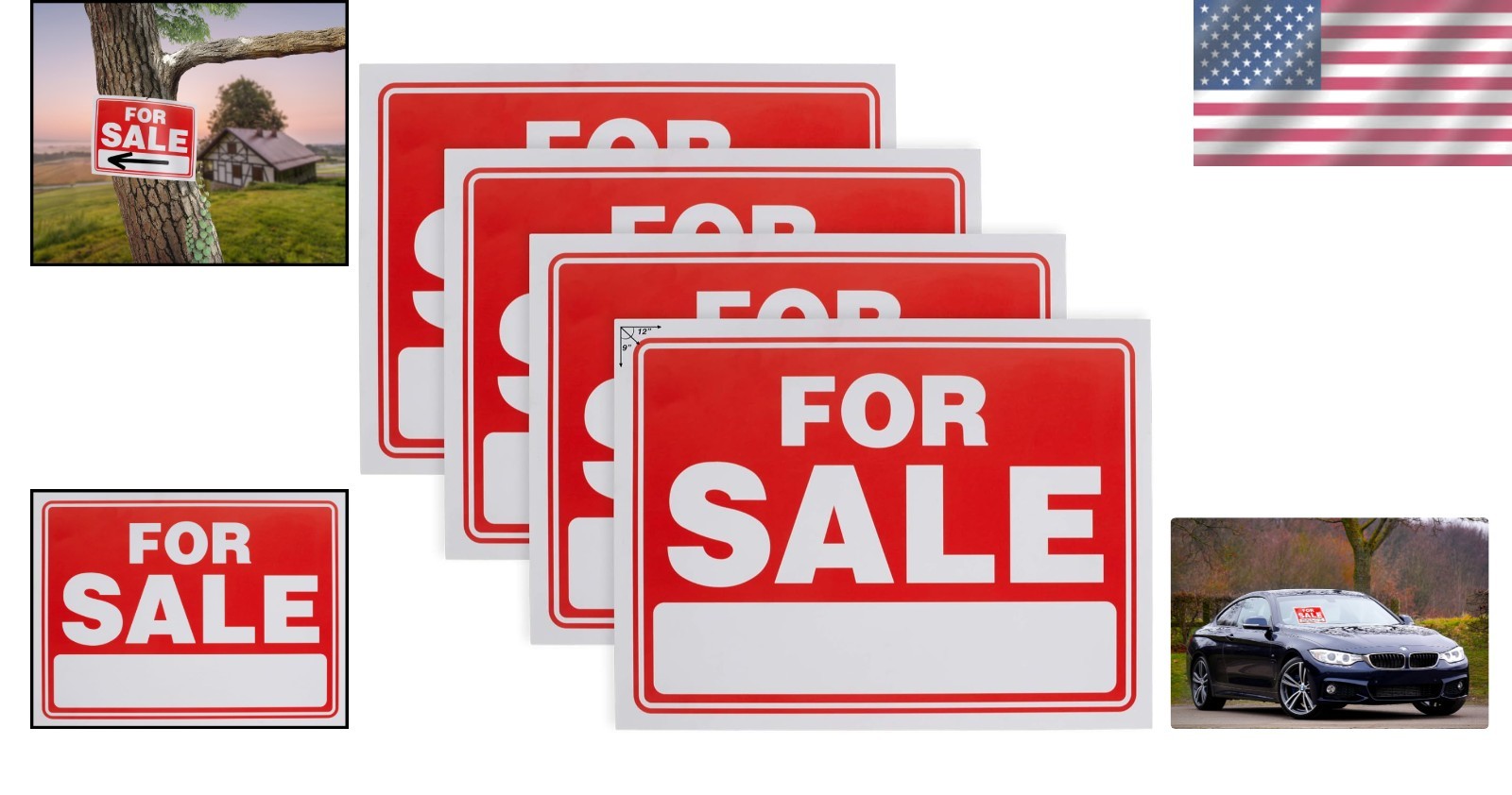9&Prime; X 12&Prime; Weatherproof Sale Sign for Cars – Durable 4 Pack with Handwriting Space