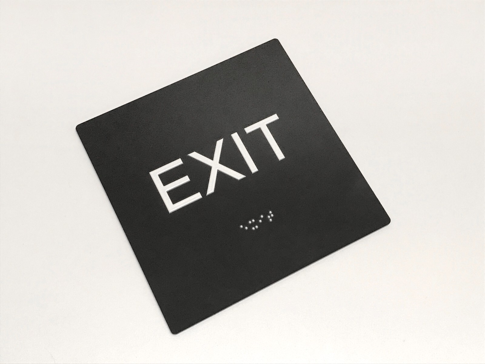« EXIT » ADA / braille sign 4&Prime; x 4&Prime; matte black acrylic w/white tactile