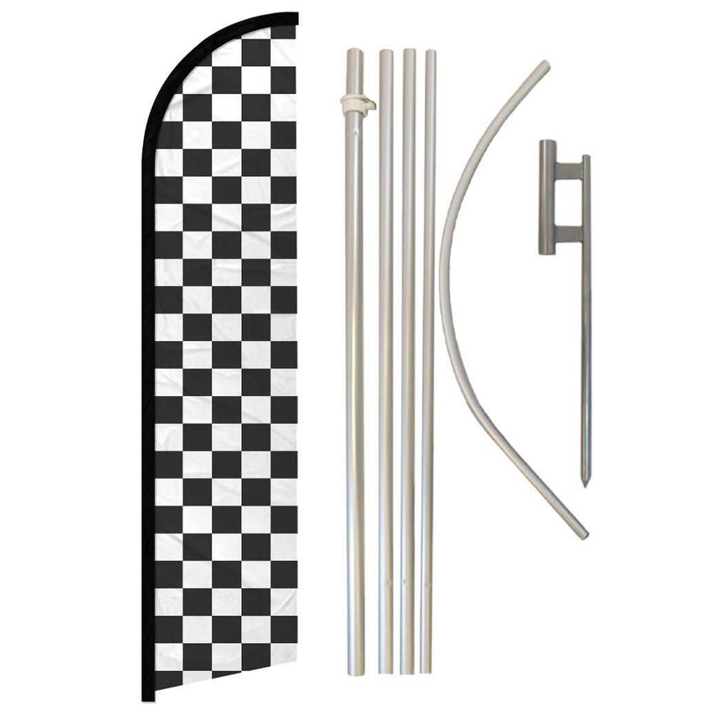 Black & White Checkered Full Curve Windless Swooper Flag Pole Kit Racing