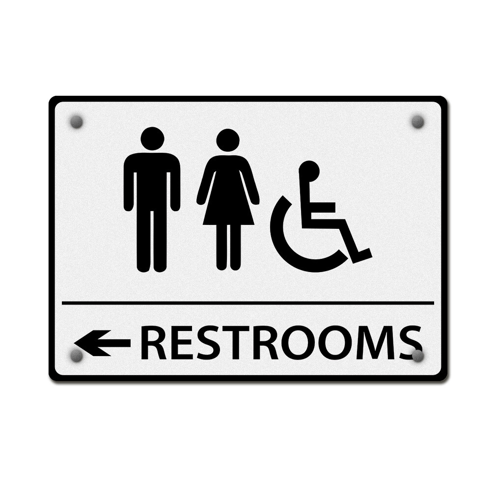 Horizontal Metal Sign Restrooms Left Directional Brushed Aluminum Right