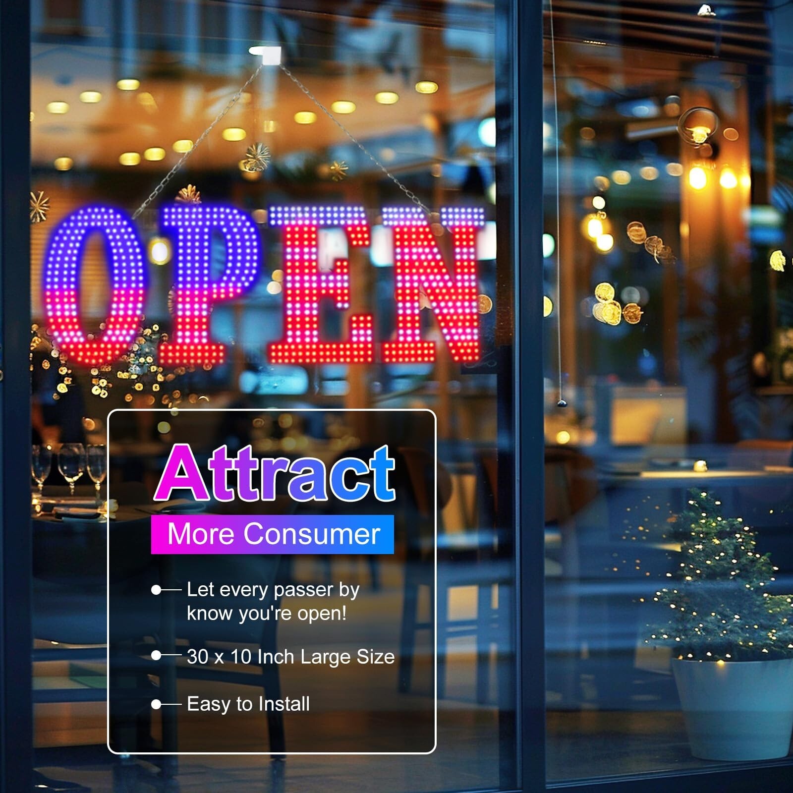 Flashing LED Open Signs for Business, 30&Prime;x10&Prime; Large Open LED Sign with 14 Sce…