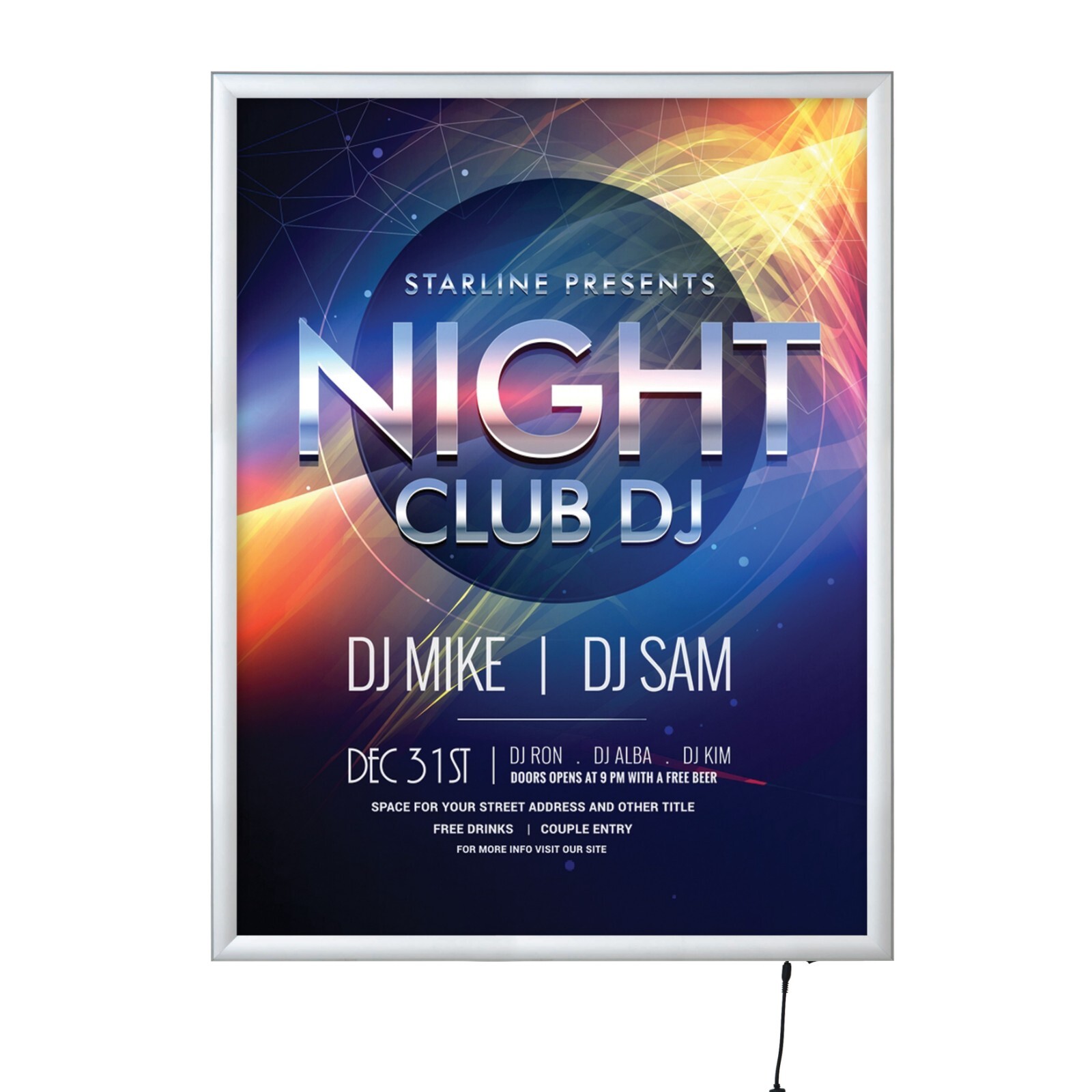 Smart LED Backlit Poster Frame 36×48&Prime; � Front Loading Silver Aluminum Anti-Glare