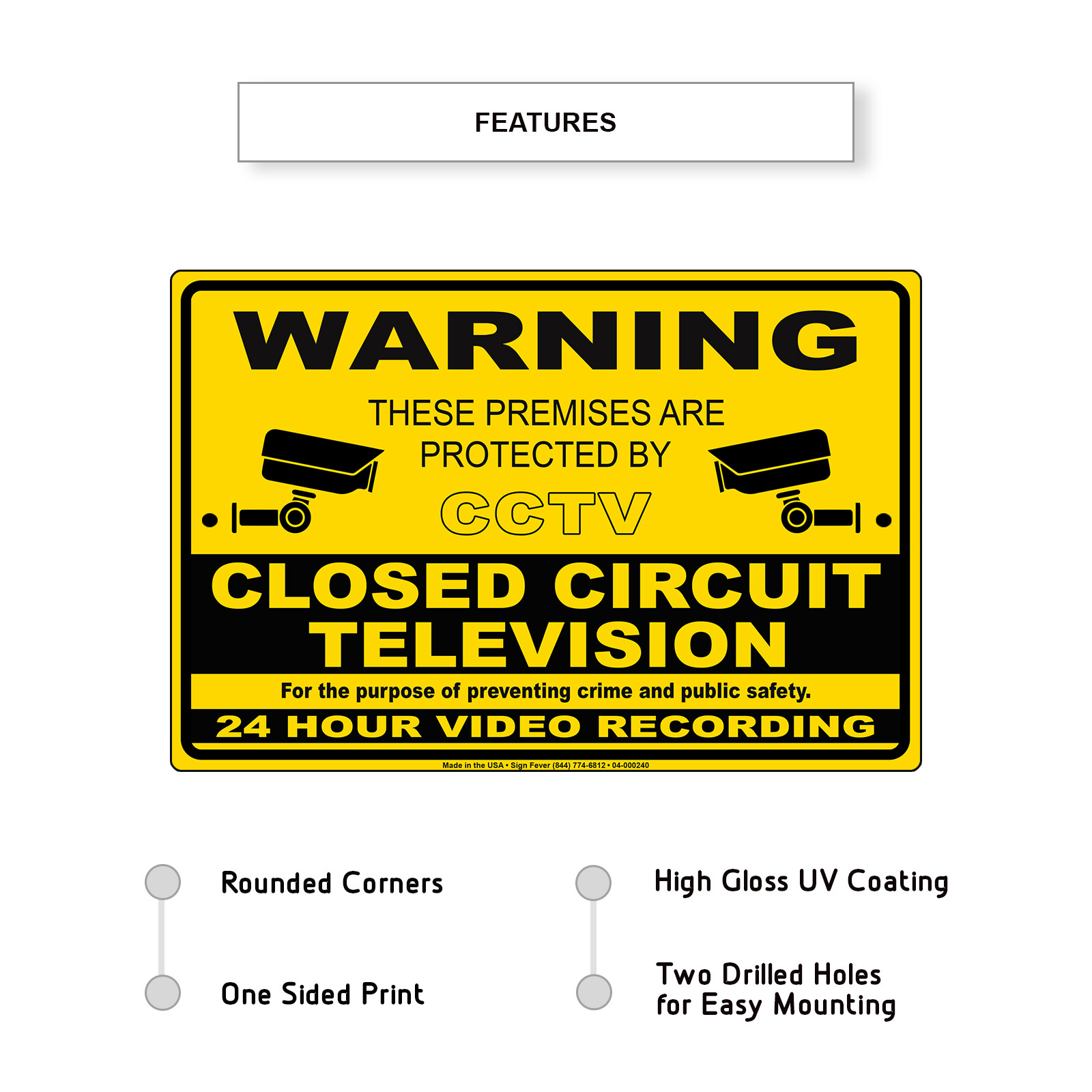 Warning These Premises Are Protected By CCTV Public Safety Aluminum Metal Sign