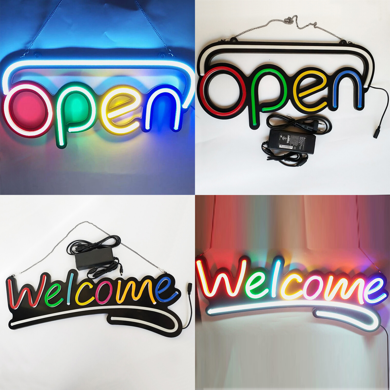 Open Welcome Sign LED Neon Tube Light Auto Motion Flash Hang Multicolor 12V