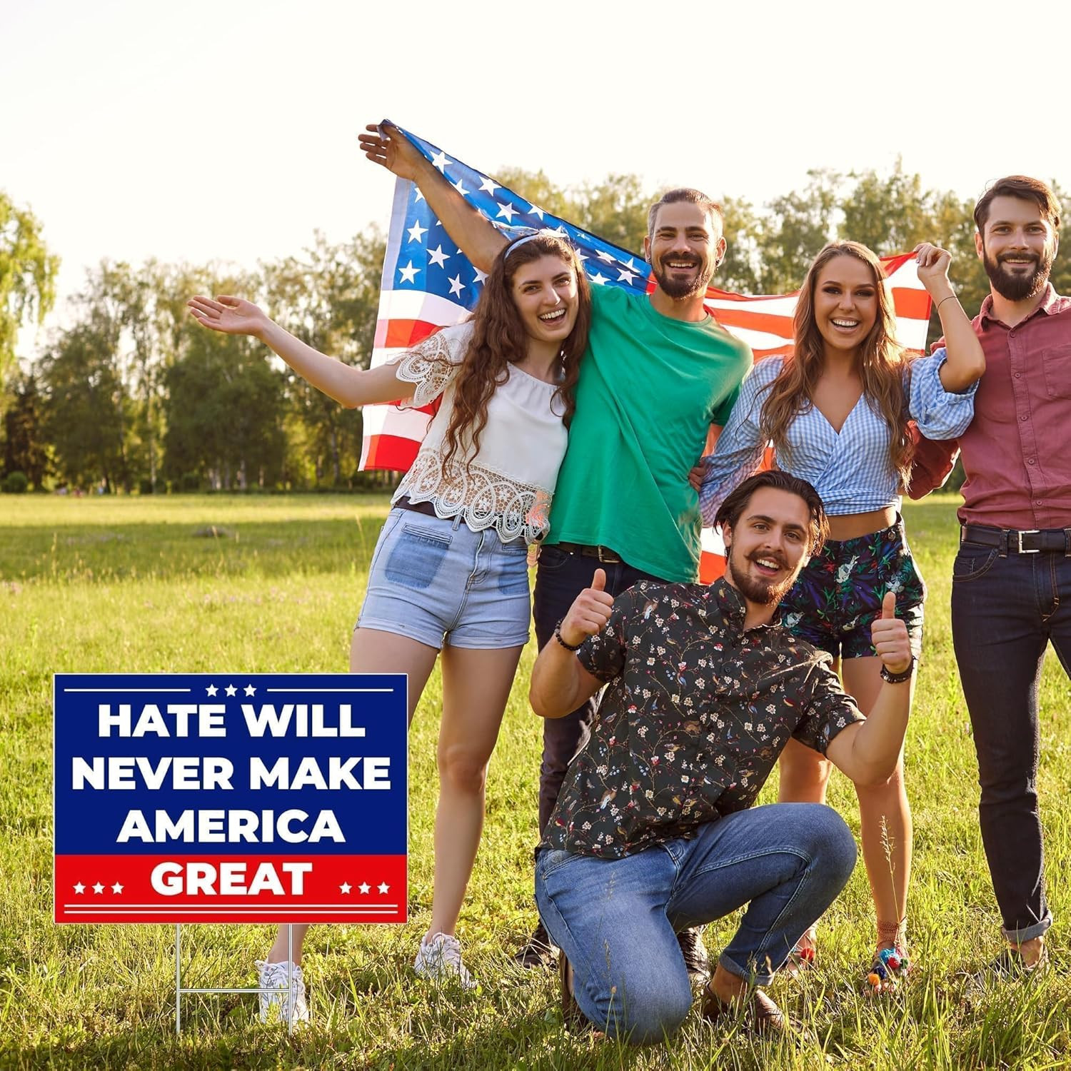 Anti Trump MAGA Yard Sign 17 X 12 Inch Hate Will Never Make America Great Sig…