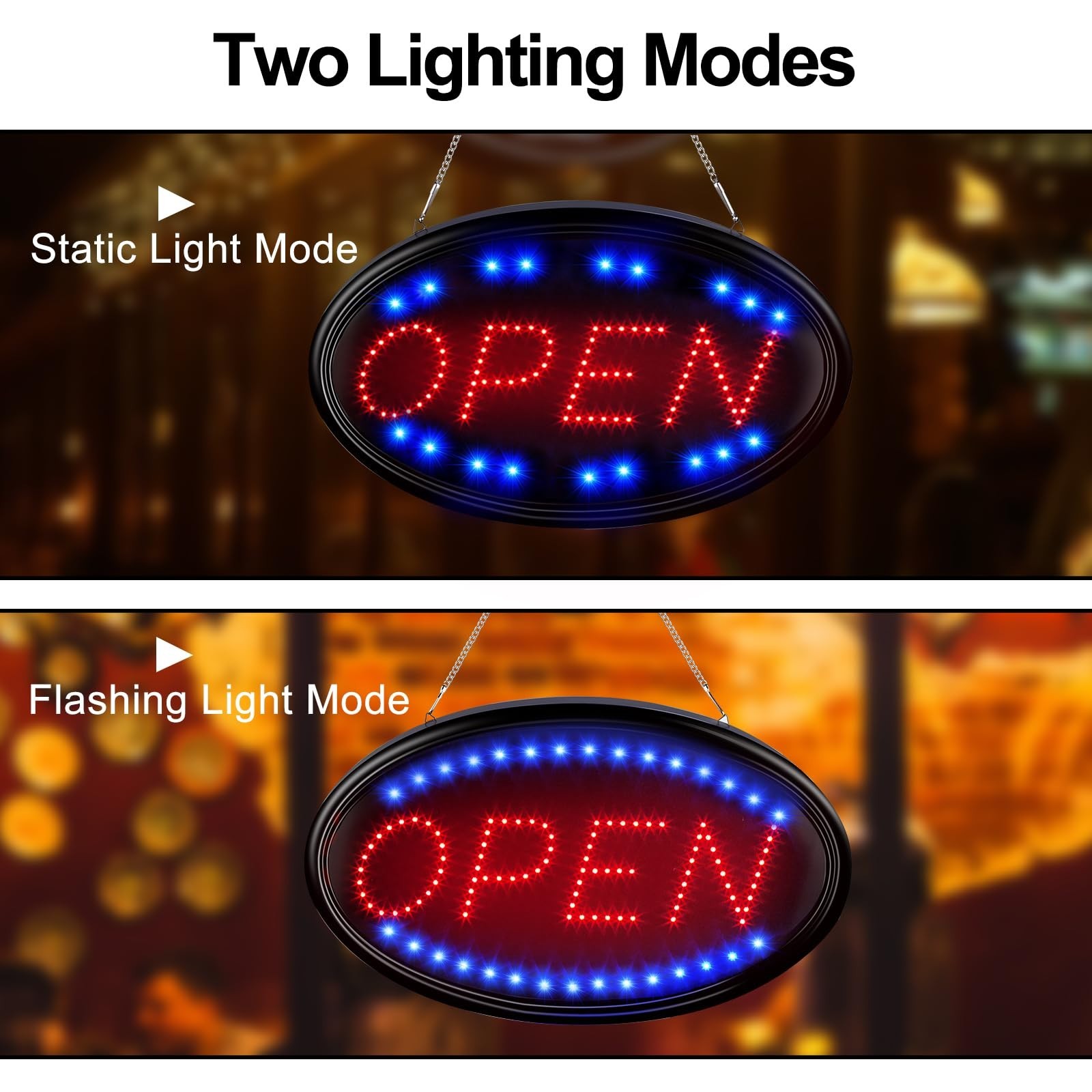 Large 23×14&Prime; LED Open Sign with Remote – Flashing & Steady Light Modes for Busin
