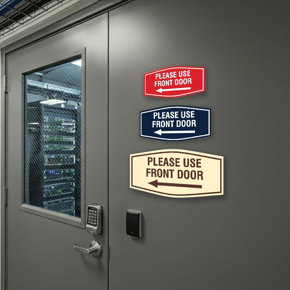 Fancy Please Use Front Door Left Arrow Sign Wall Door Brushed Silver Large