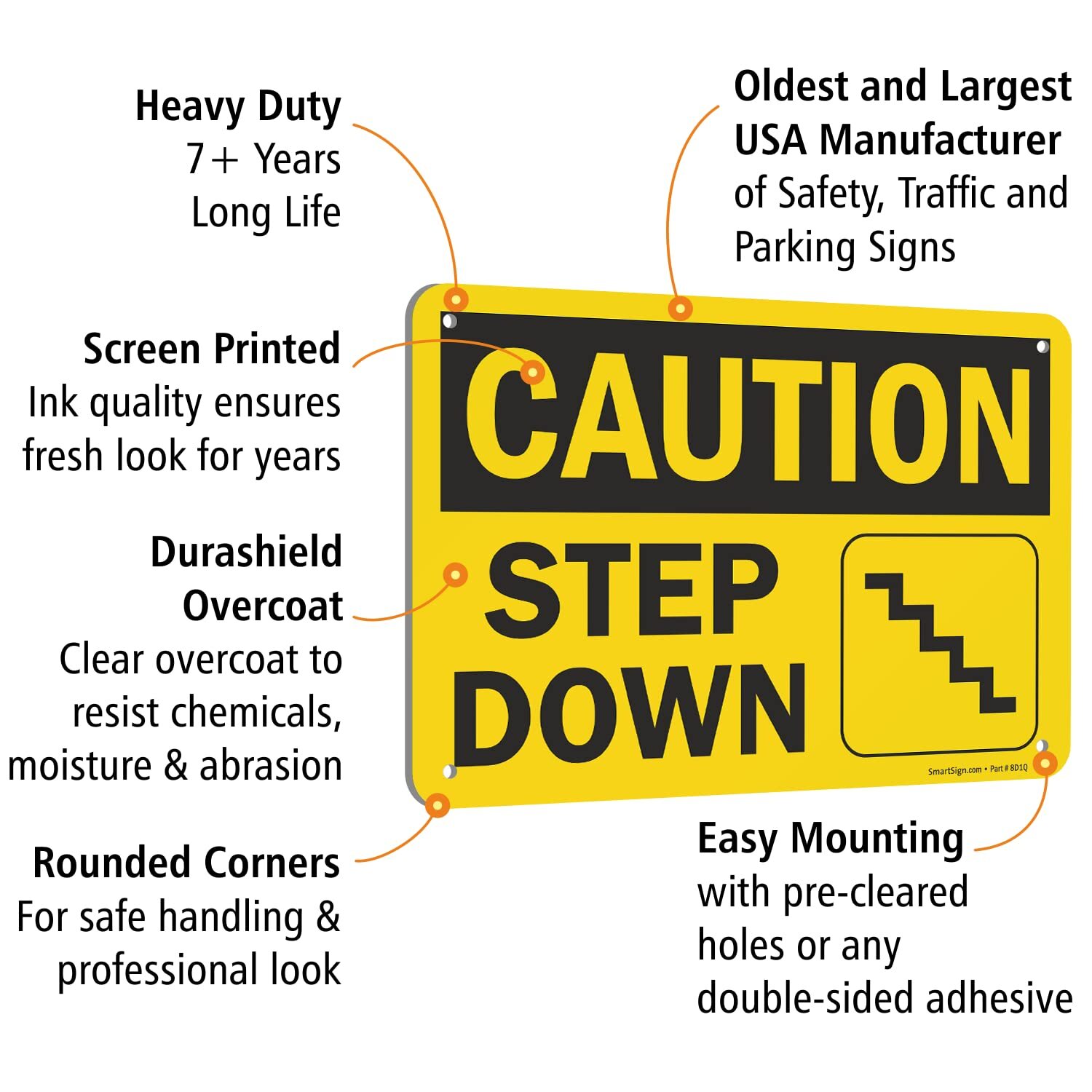 7×10 inch Caution Step Down Aluminum Sign for Stair Ledge Floor Safety