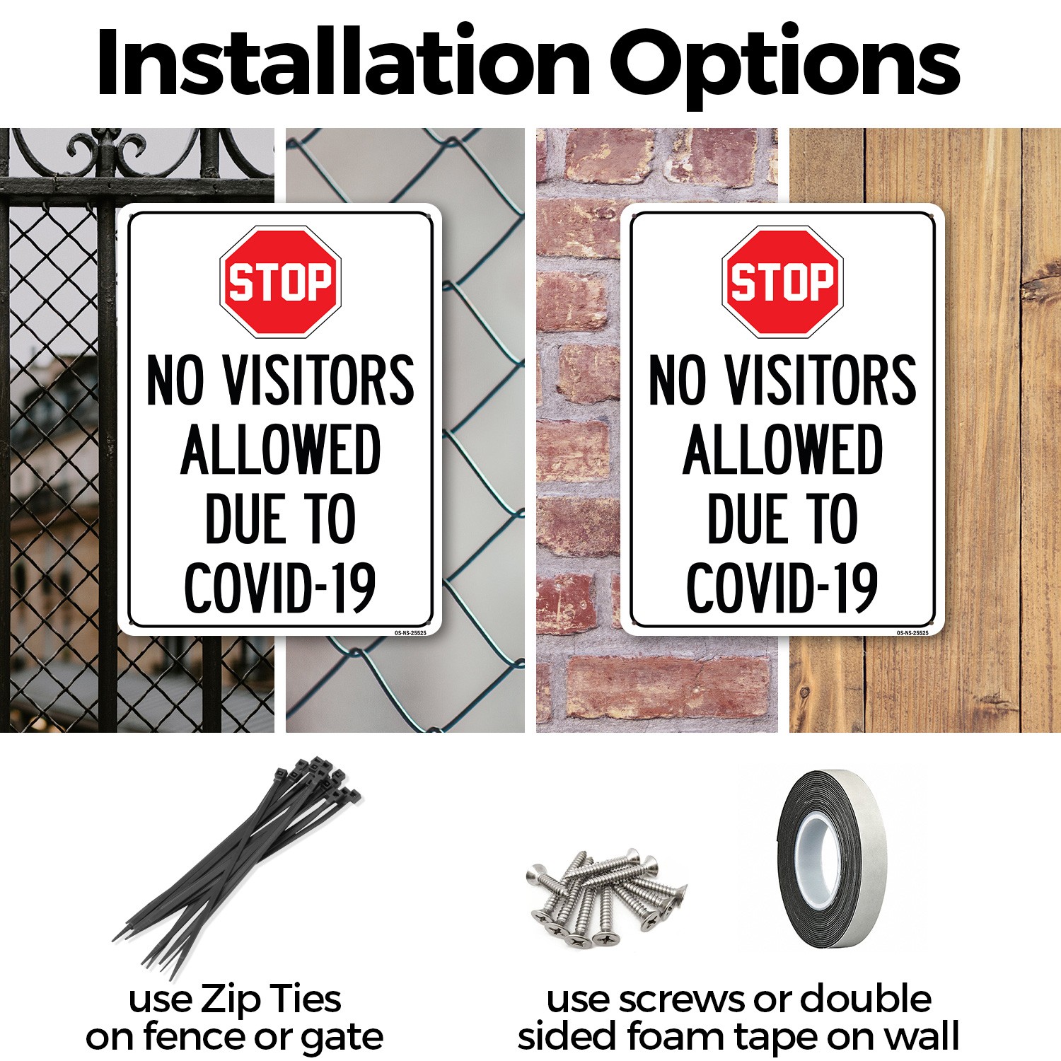 Stop No Visitors Allowed Due To COVID-19 Public Safety Sign, Decal 5 or 10 Pack