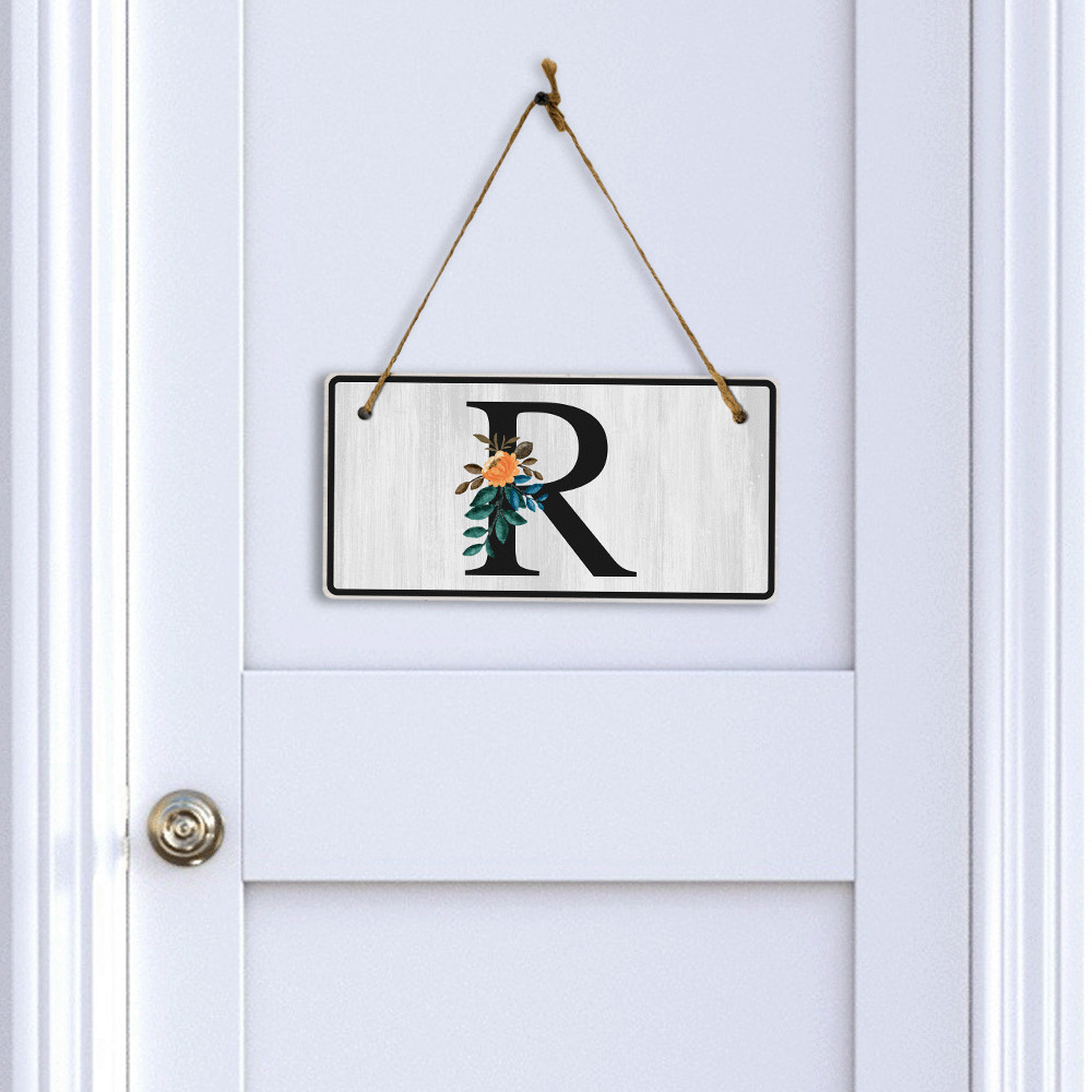 R Flower Decor 5×10 Hanging Wall or Door Sign | Alphabet Letter Room Decoration