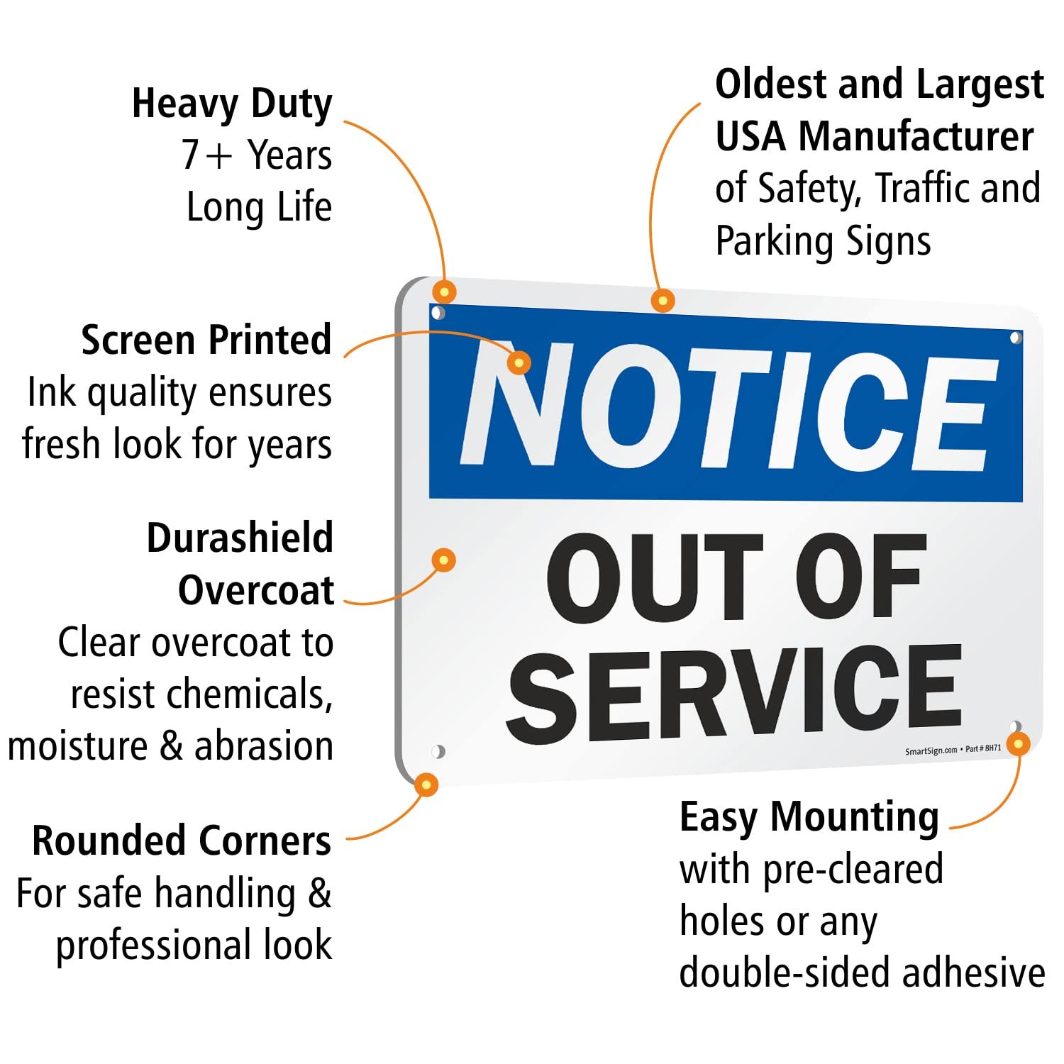 Notice Out Of Service Sign 7×10 Aluminum Black Blue White, Repair Warning Set