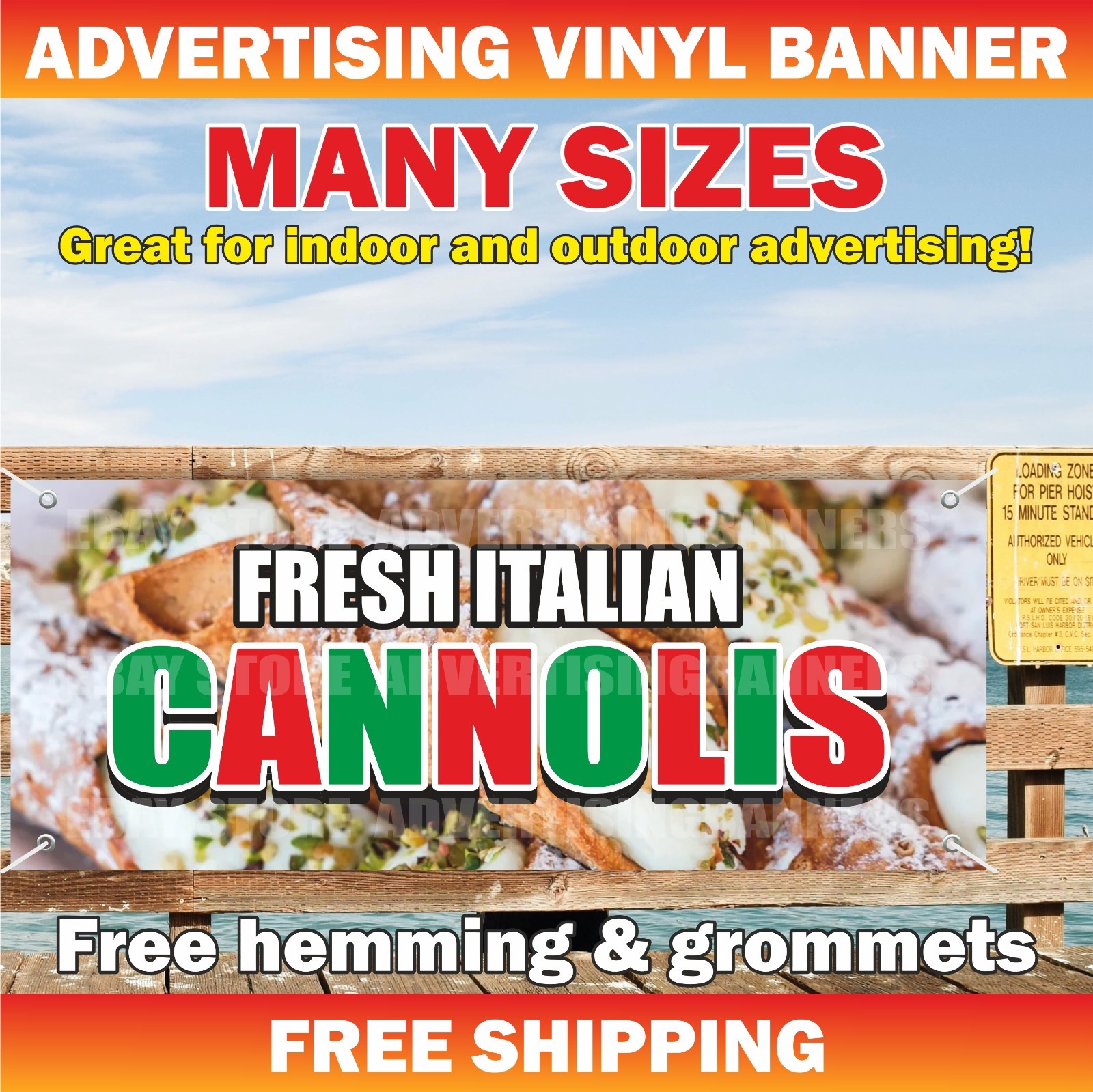 FRESH ITALIAN CANNOLIS Advertising Banner Vinyl Mesh Sign Fresh Baked Dessert