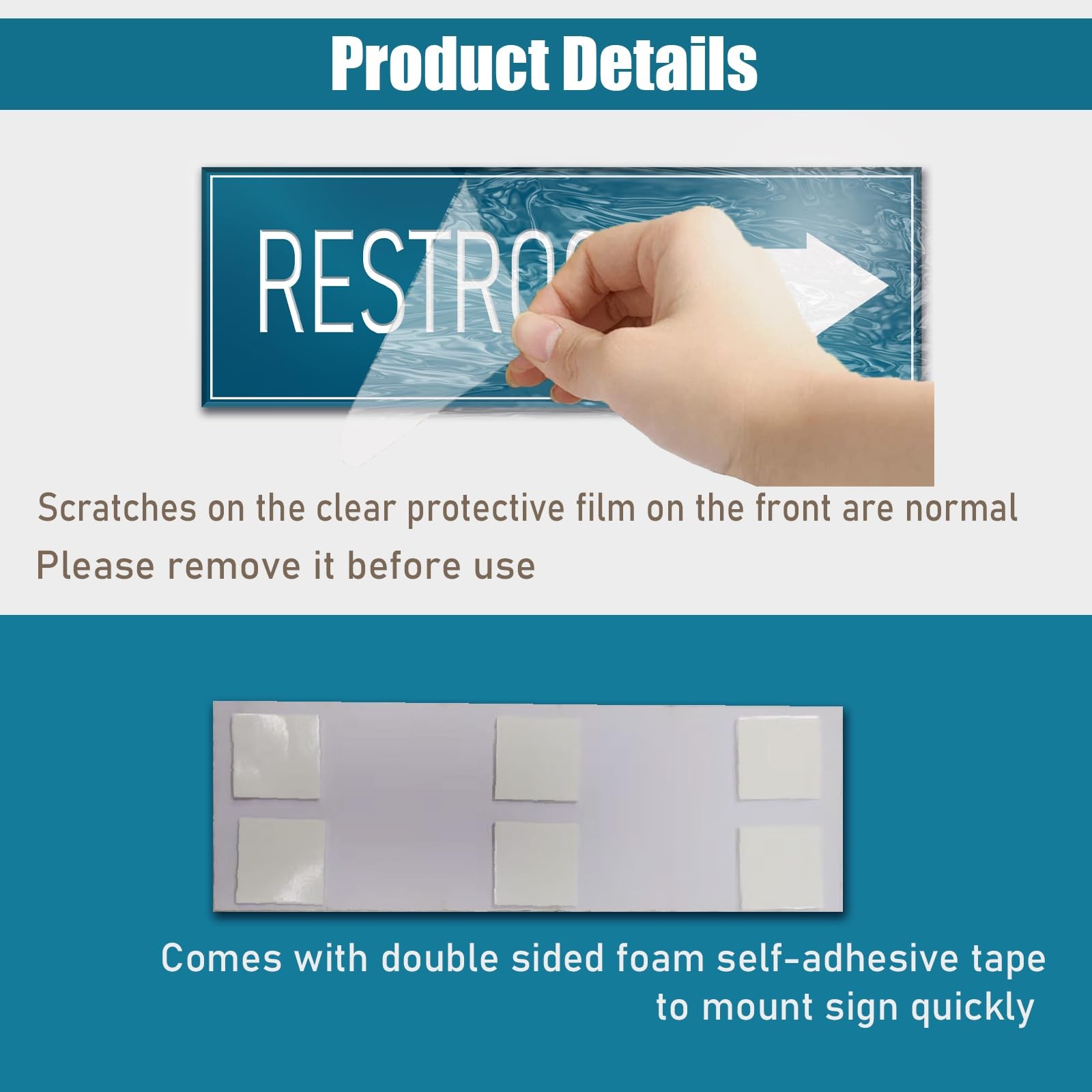 9×3 Inch Restroom Right Arrow Directional Sign SelfAdhesive Blue Signage