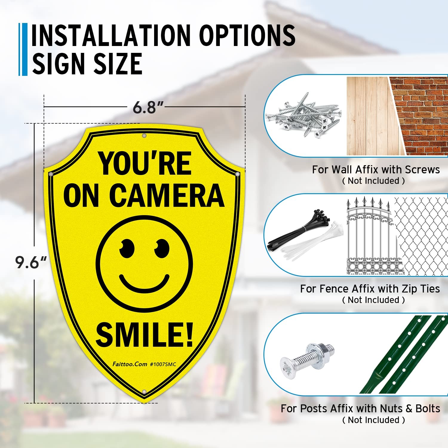 2 PACK CCTV WARNING SIGN “SMILE YOU’RE ON CAMERA” REFLECTIVE ALUMINUM SECURITY