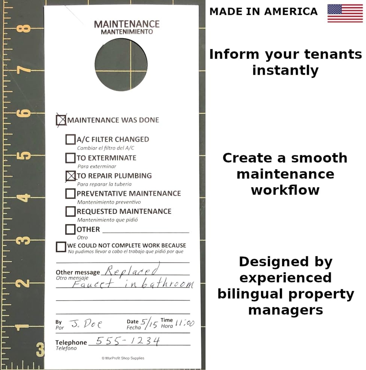 Maintenance Door Hanger Tags – Bilingual English and Spanish for Property Man…