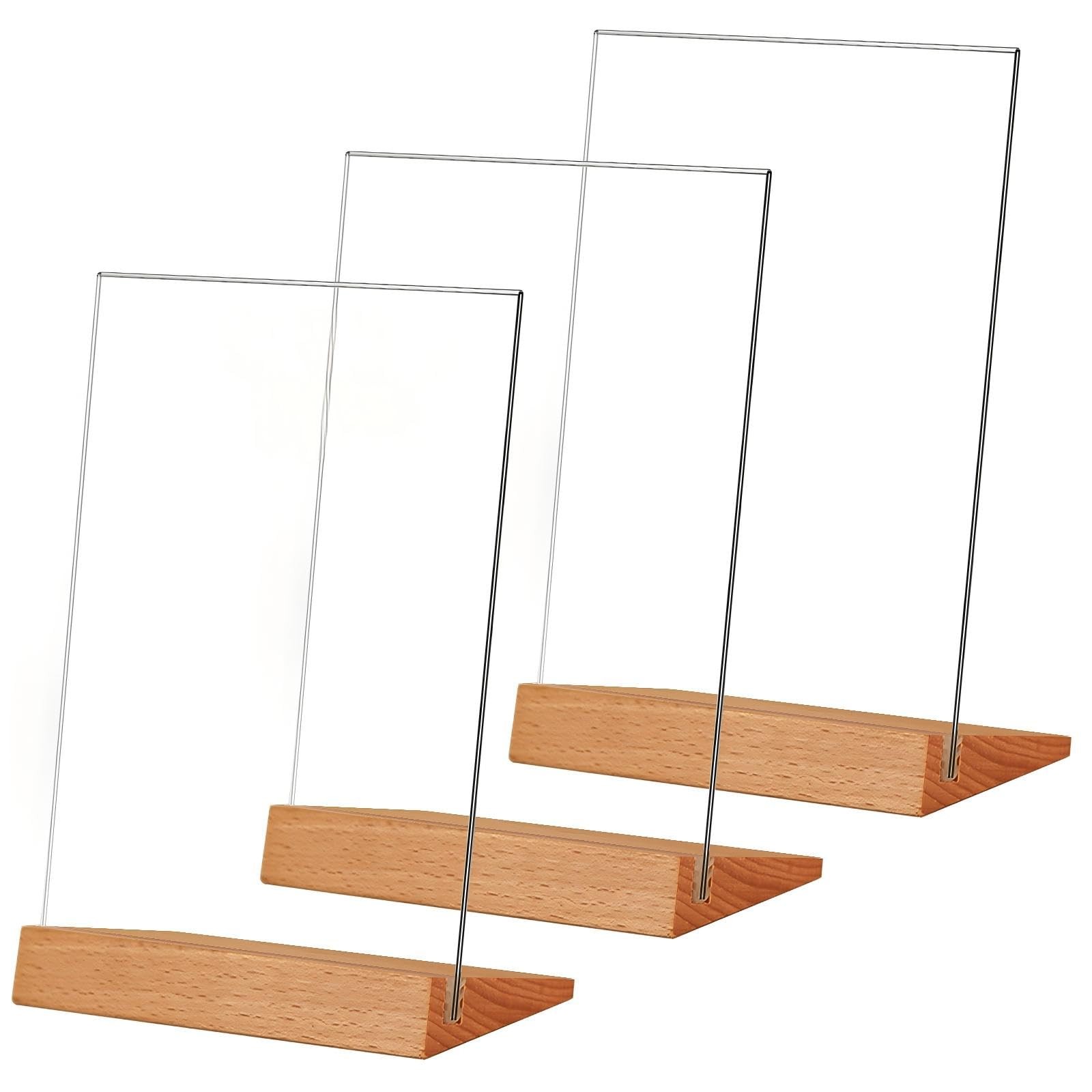 TONICE® 3 Pack 5×7 Acrylic Sign Holder Slant Back L Shape 3 Pack, clear