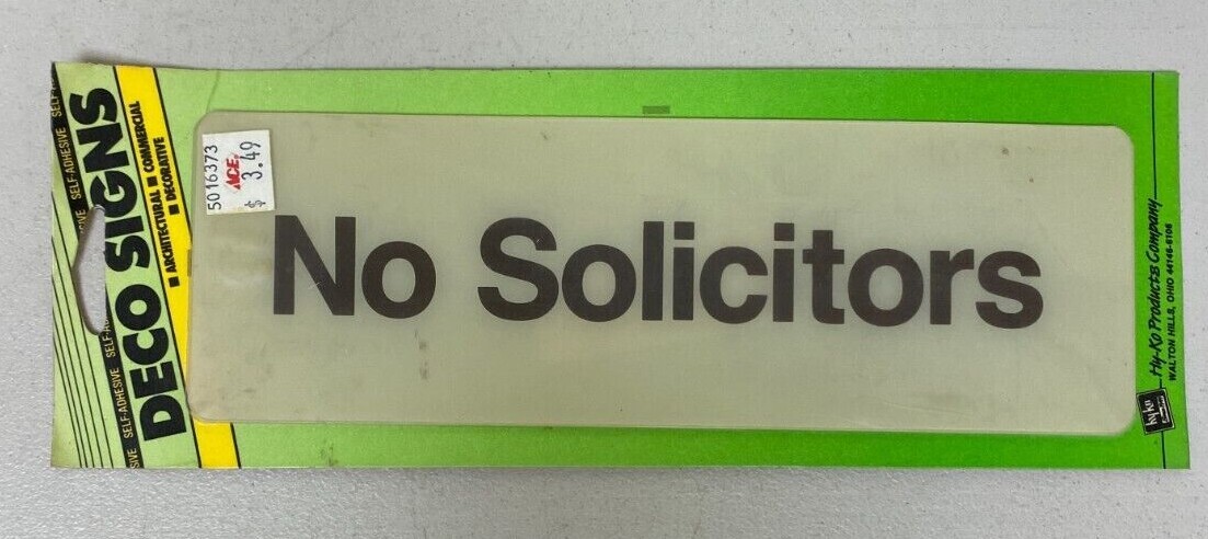 NO SOLICITORS SELF-ADHESIVE DECO SIGNS HY KO PRODUCTS COMAPANY