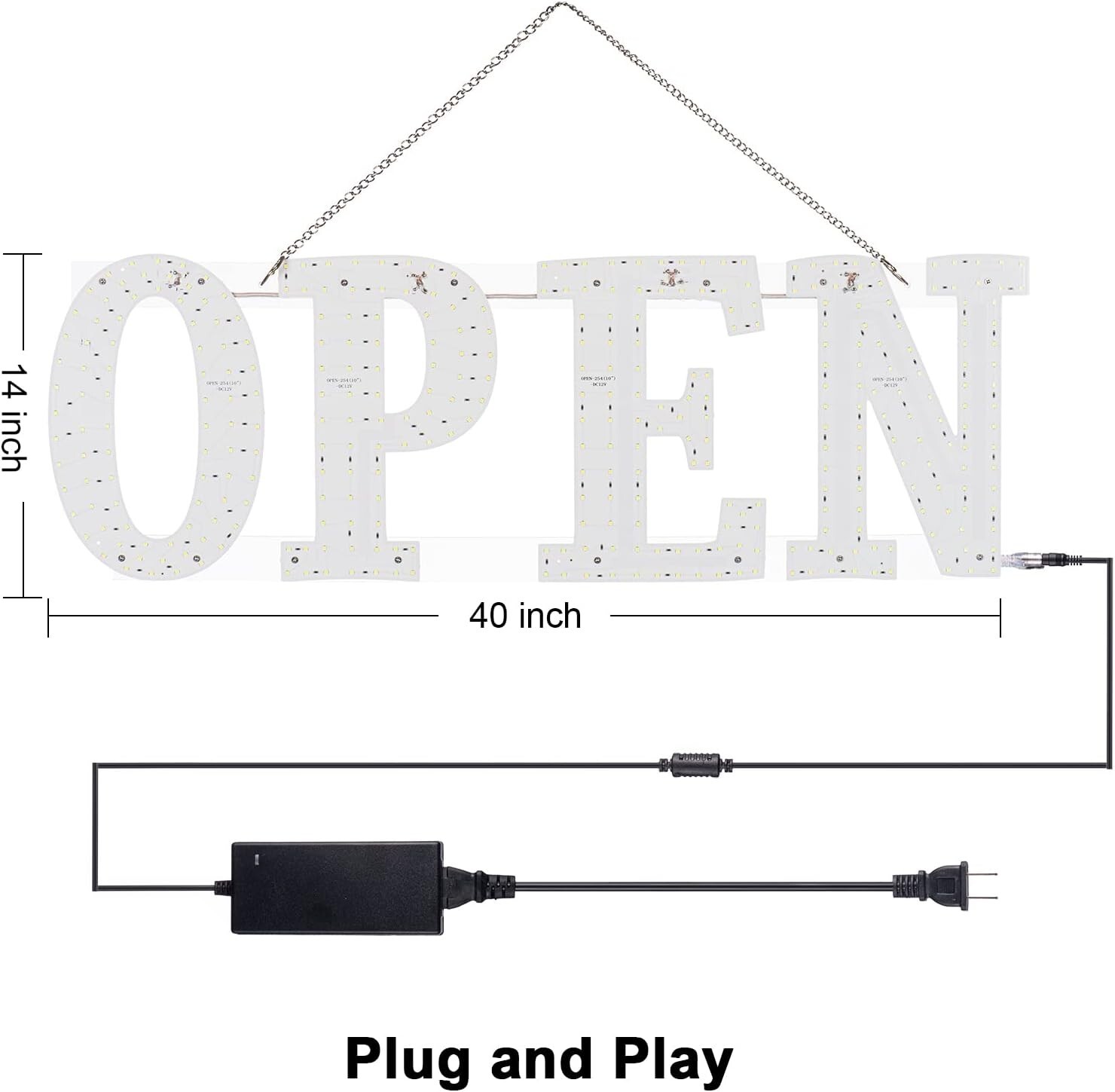 Ultra Bright 40&Prime;x14&Prime; Large LED Open Sign for Business with Hanging Installation
