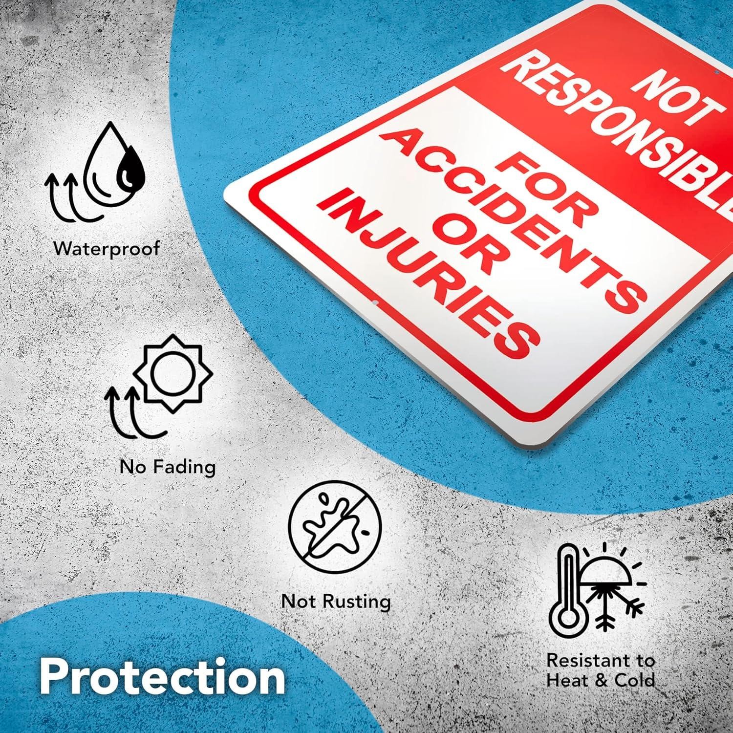 2-pack Property Warning Sign: Not Responsible for Accidents or Injuries, 10&Prime; X 7