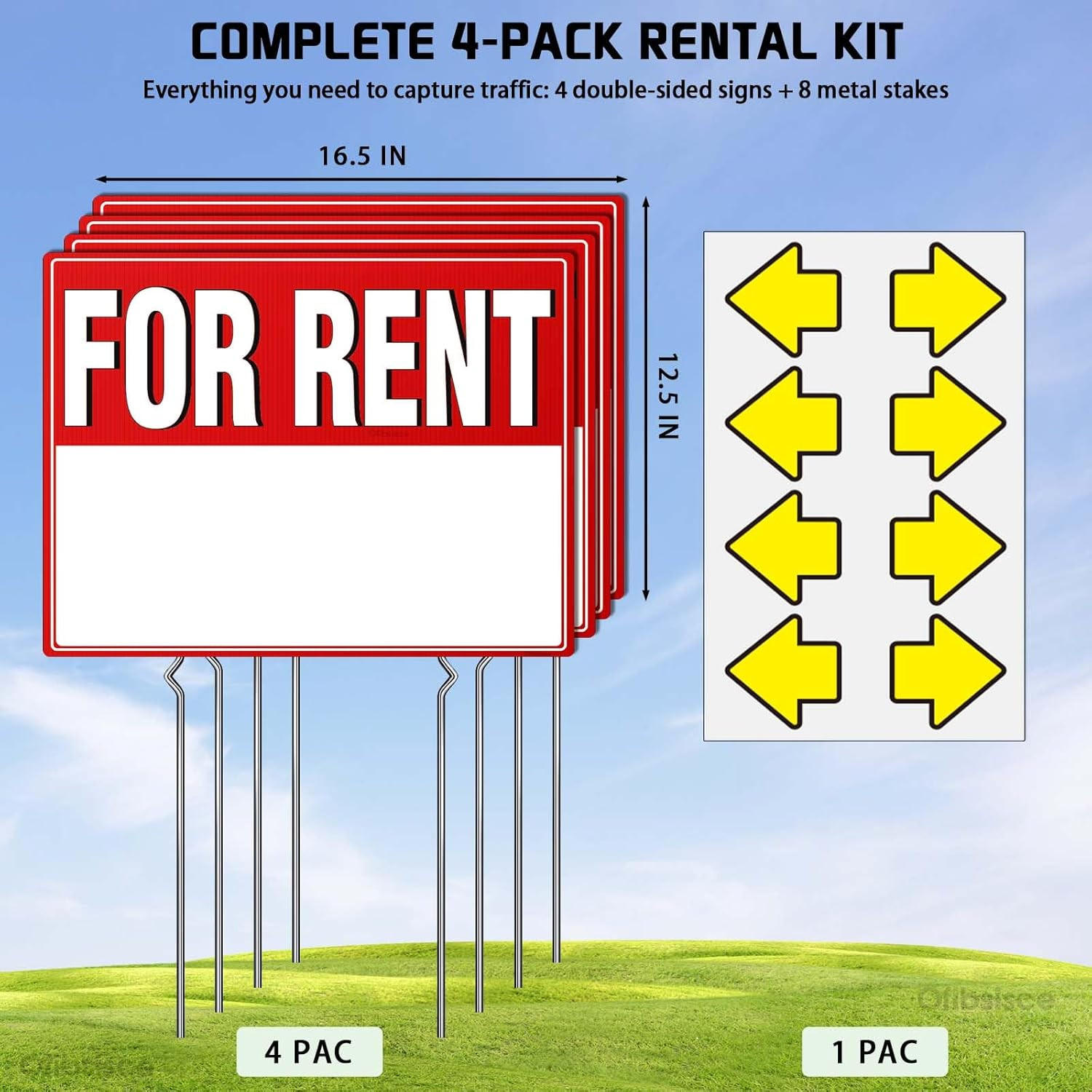 4 Pack for Rent Signs with Stakes, 17X13&Prime; Double Sided for Rent Yard Signs, Larg