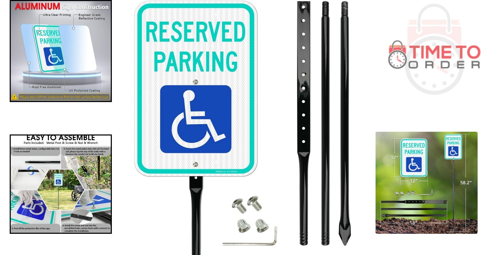 Reserved Parking Sign Aluminum 17×12 In. Reflective Handicap Reserved