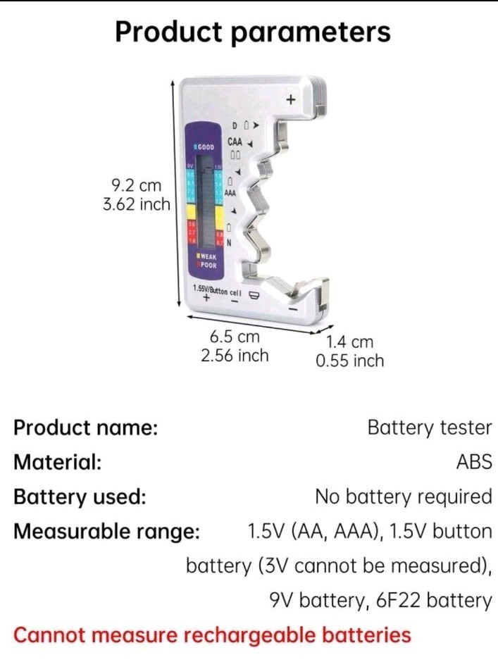 Battery Tester Universal for AA AAA C D 9V Button Cells – LCD Digital Battery