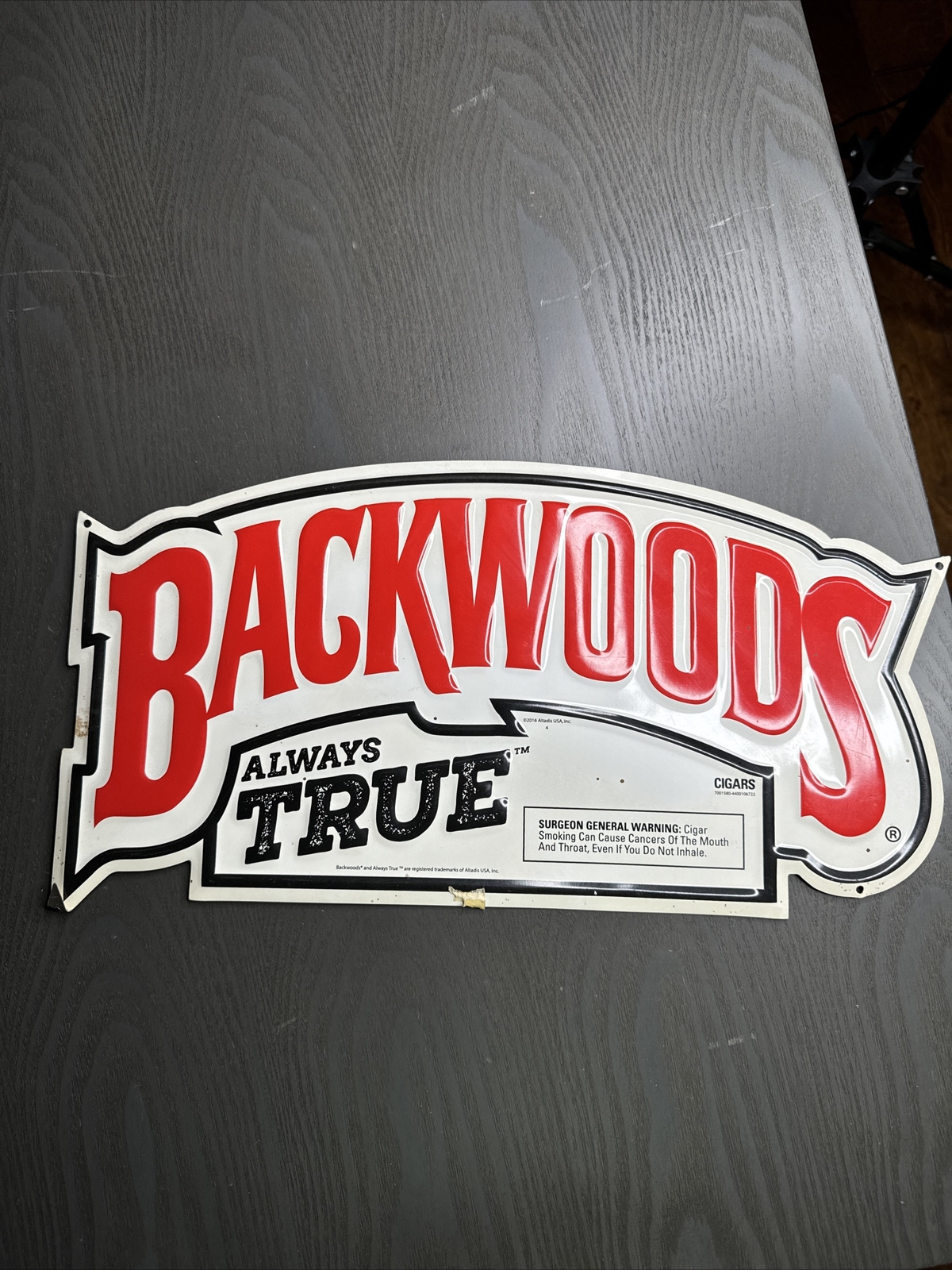 BACKWOODS Window Wall White Red Black Metal Sign Size 17&Prime; x 9&Prime;