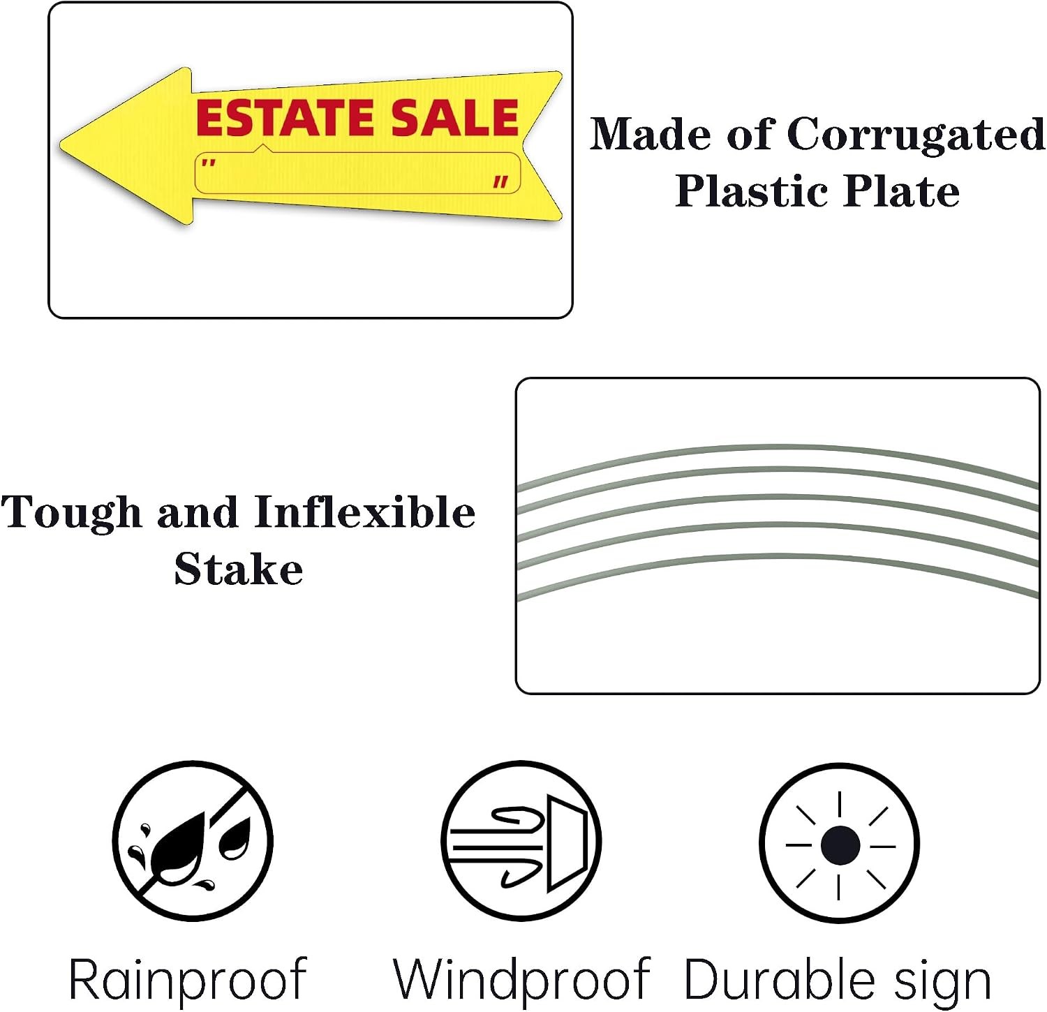Estate Sale Yellow Arrow Yard Signs with Stakes-16 x 5 in Double Sided,For 10
