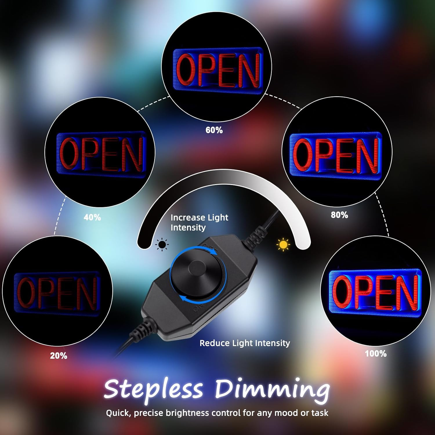 Dimmable 3D LED Open Sign – Double-Sided Infinity Mirror for Business Decor