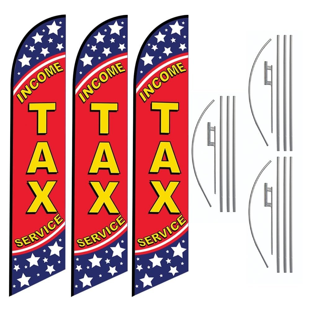 (3-Pack) Tall Windless Feather Flags for Income Tax Services with 15FT Pole…