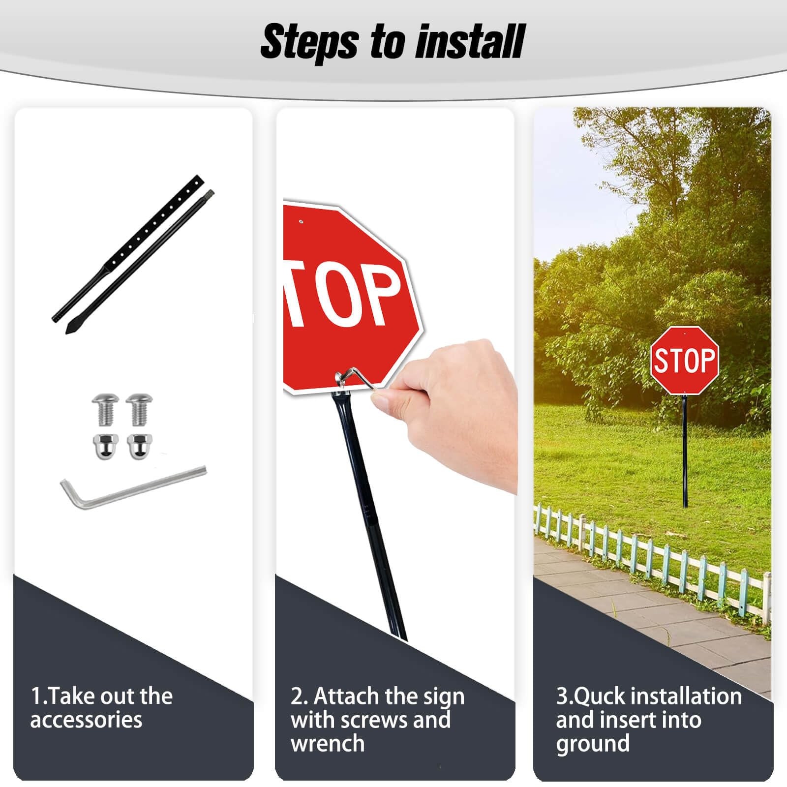 12×12&Prime; Stop Slow Sign with 36&Prime; Steel Stake Reflective Aluminum Rust Free