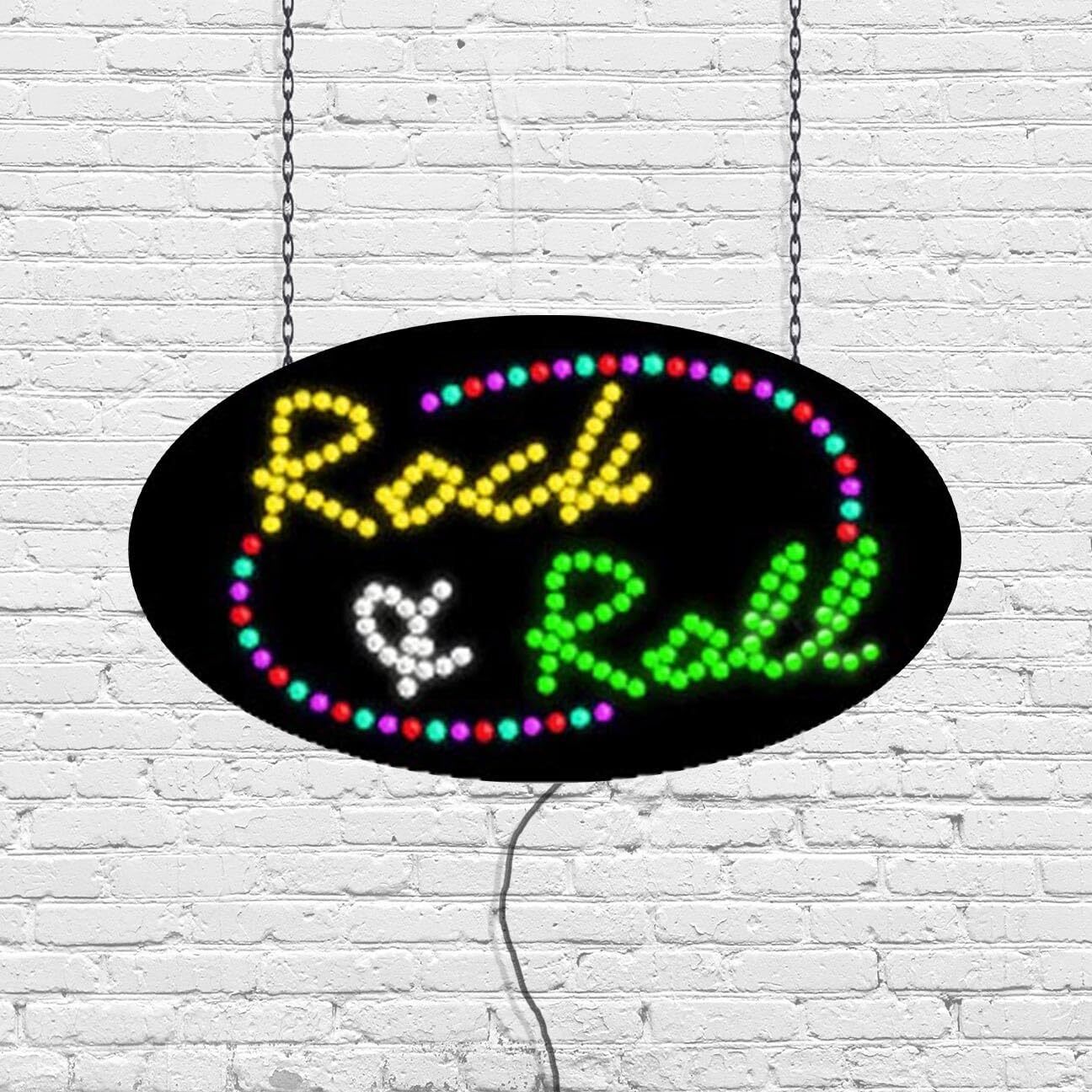 LED Rock & Roll Sign for Retail Displays | Light Up Sign | 15&Prime;H x 27&Prime;W x 2&Prime;D