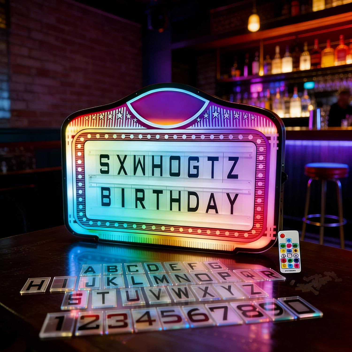LED Bottle Service Sign with Color Lights & Letter/Number Kit for Events